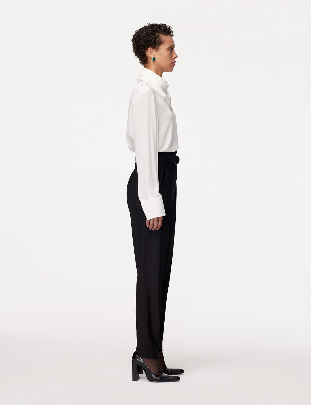 Another Tomorrow Wool Paper Bag Pleated Trouser in Black – Wool Women's Trousers