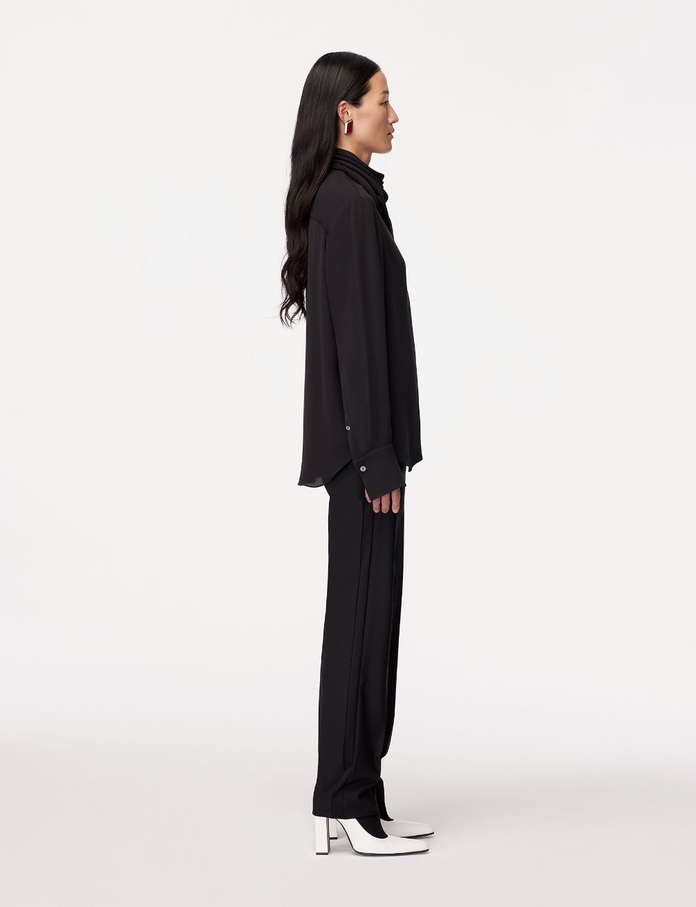 Silk Detachable Bandana Blouse | Black in black