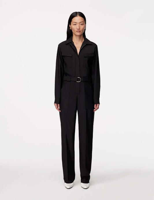 Another Tomorrow Relaxed Utility Jumpsuit in Black – Wool Women's Jumpsuit