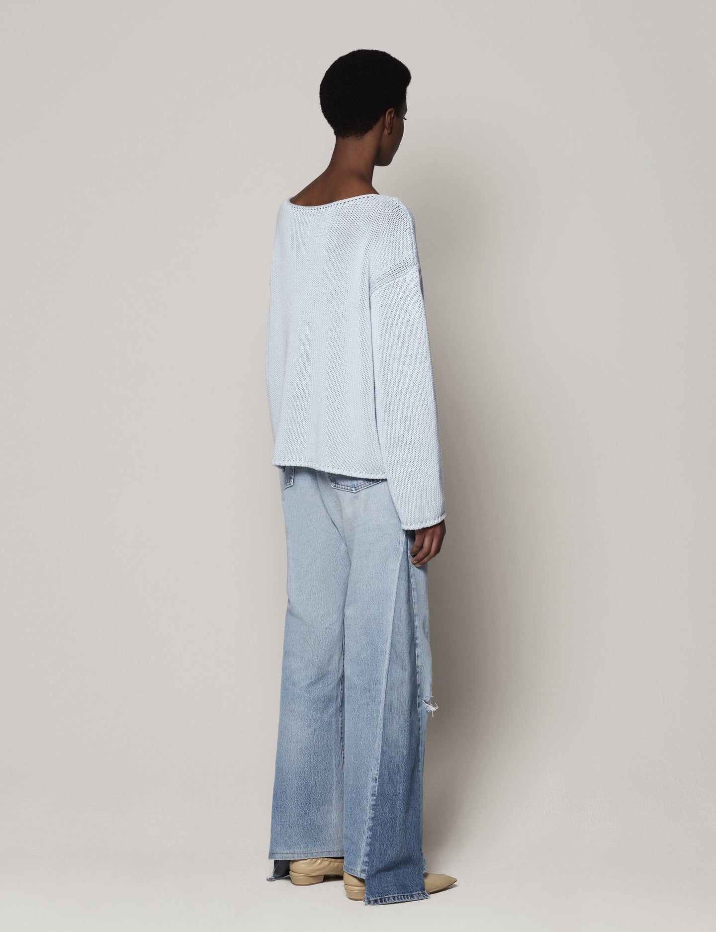 Another Tomorrow Draped Knit Sweater in Dusty Blue – Cotton Women's Knitwear