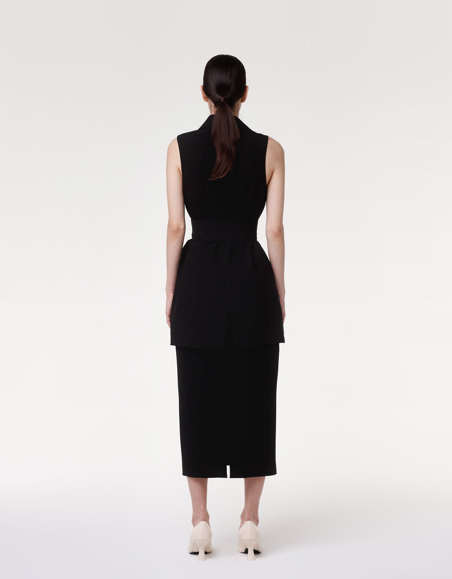 Another Tomorrow Belted Tailored Vest in Black – Viscose Women's Jacket