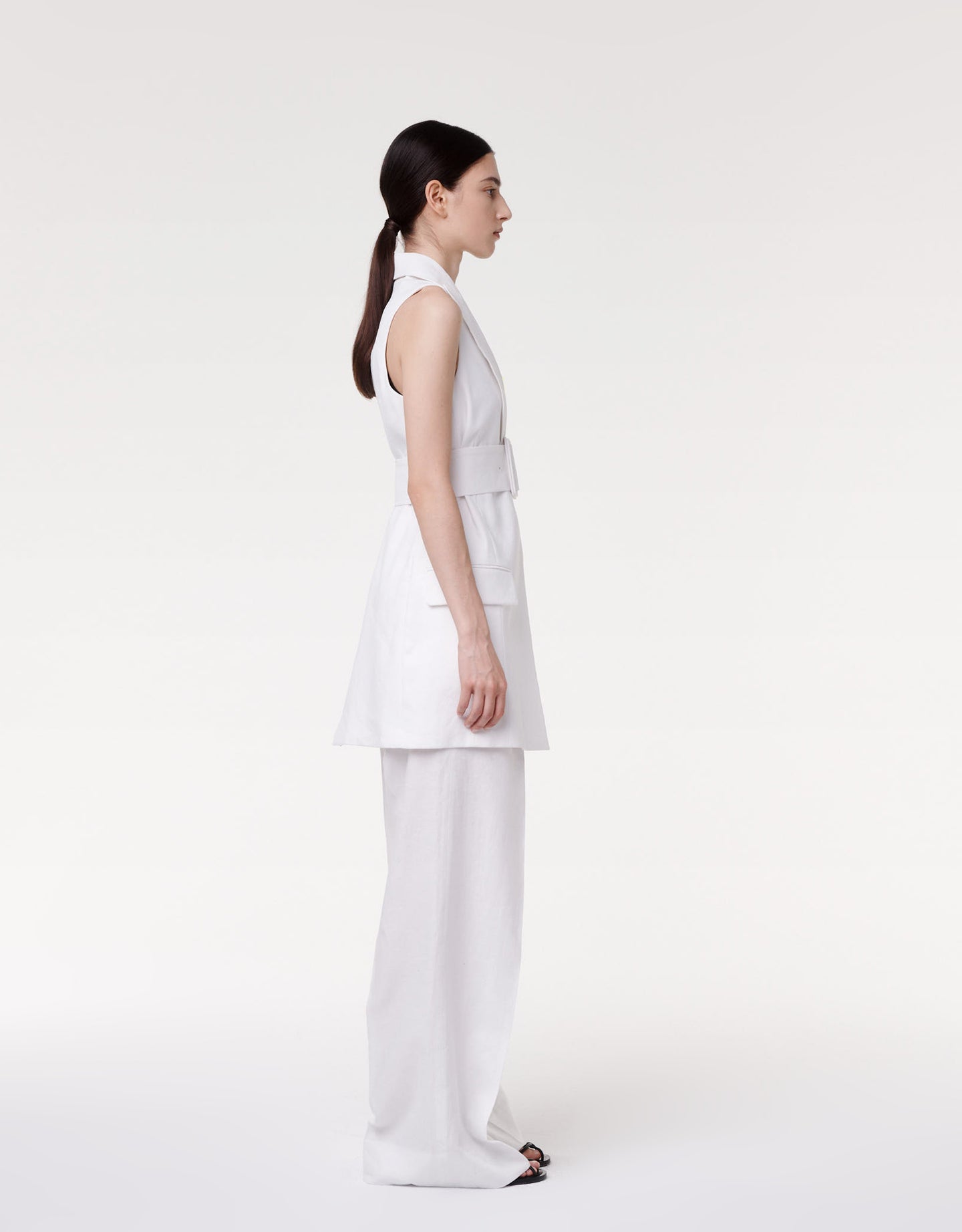 Another Tomorrow Belted Tailored Vest in Off White – Viscose Women's Jacket
