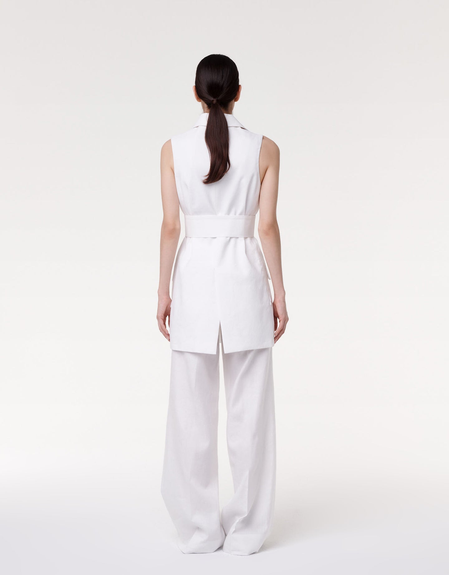 Another Tomorrow Belted Tailored Vest in Off White – Viscose Women's Jacket