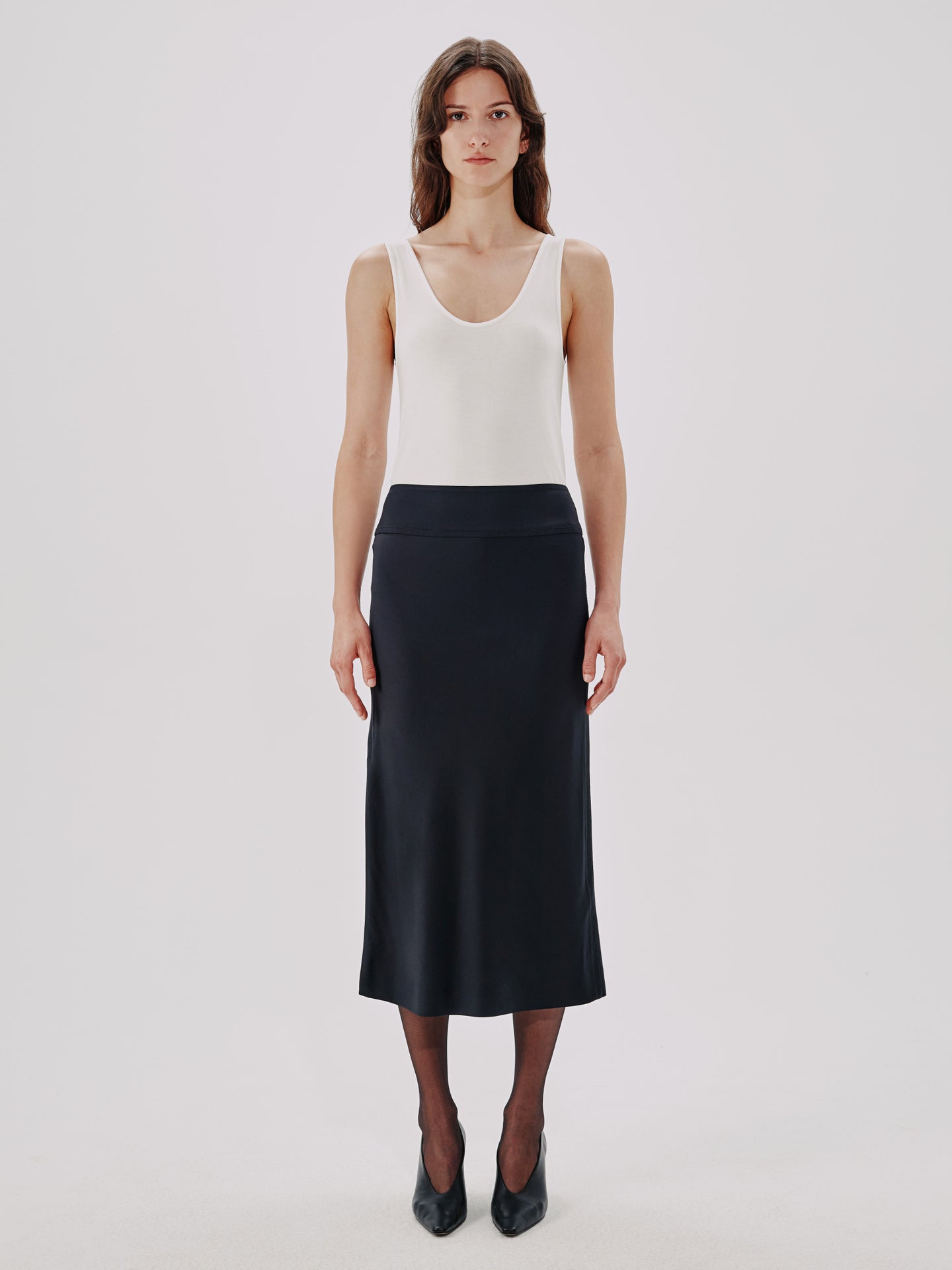 Another Tomorrow Bias Slip Skirt in Black – Viscose Women's Skirt