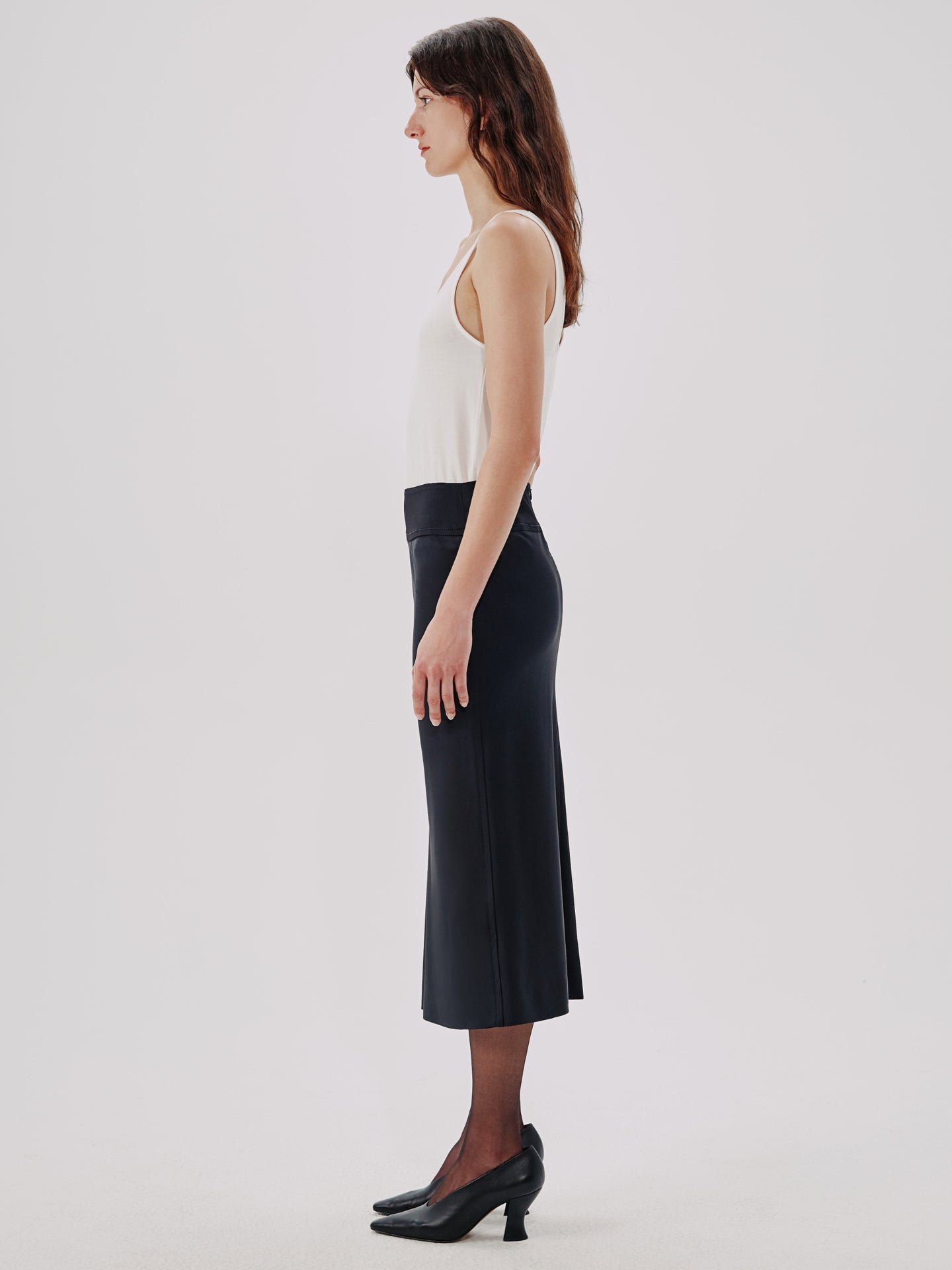 Another Tomorrow Bias Slip Skirt in Black – Viscose Women's Skirt