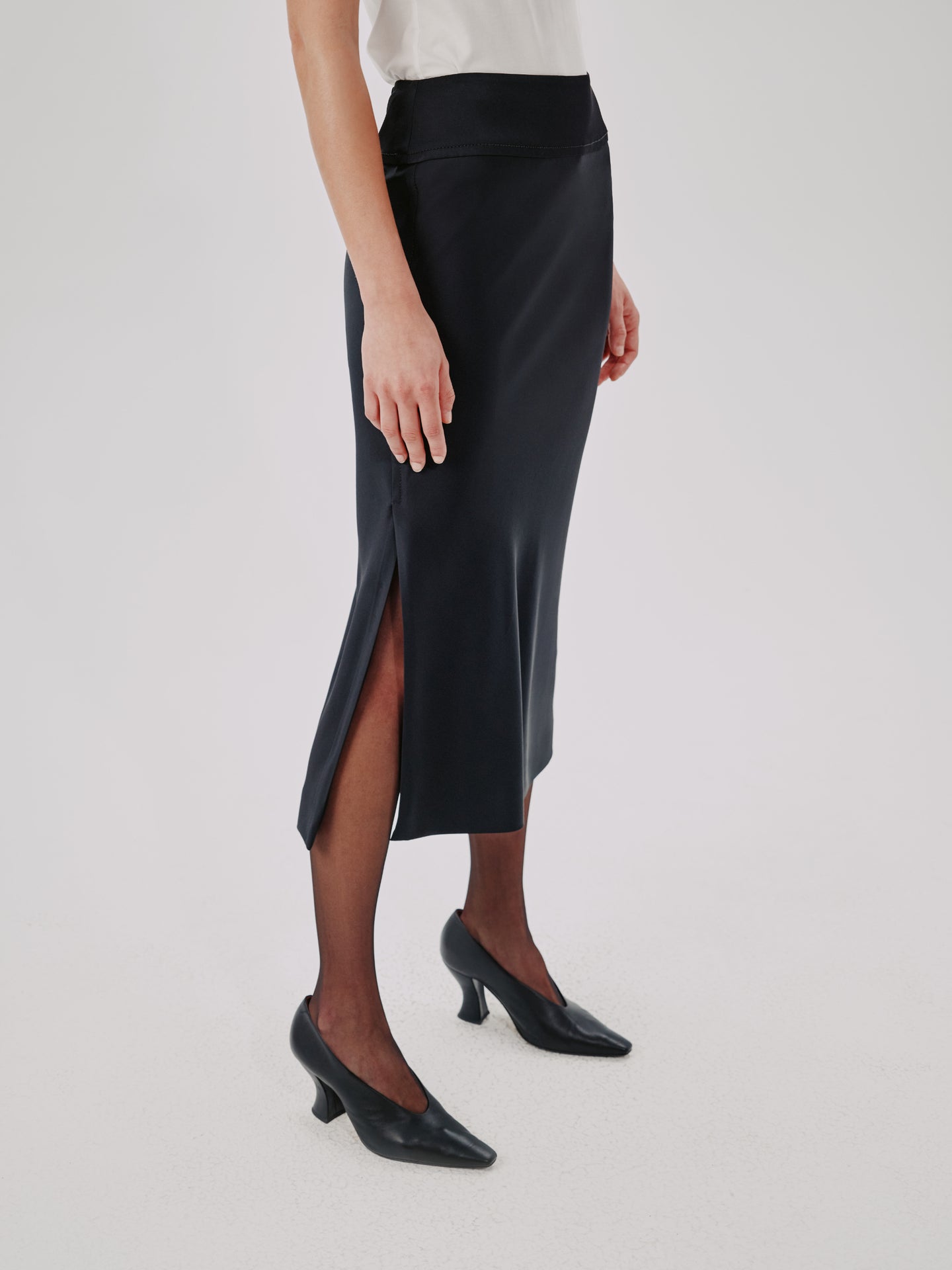 Another Tomorrow Bias Slip Skirt in Black – Viscose Women's Skirt