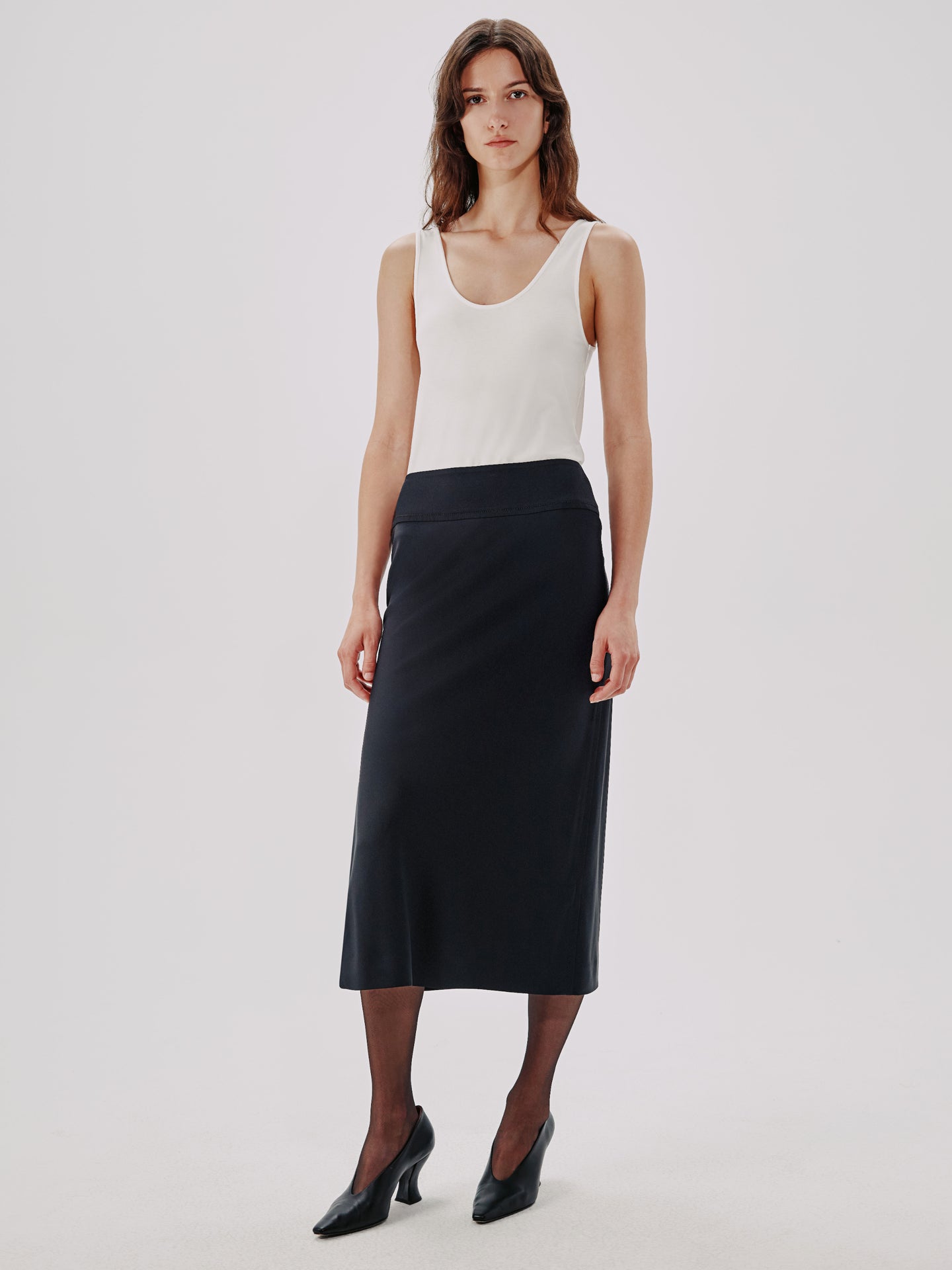 Another Tomorrow Bias Slip Skirt in Black – Viscose Women's Skirt