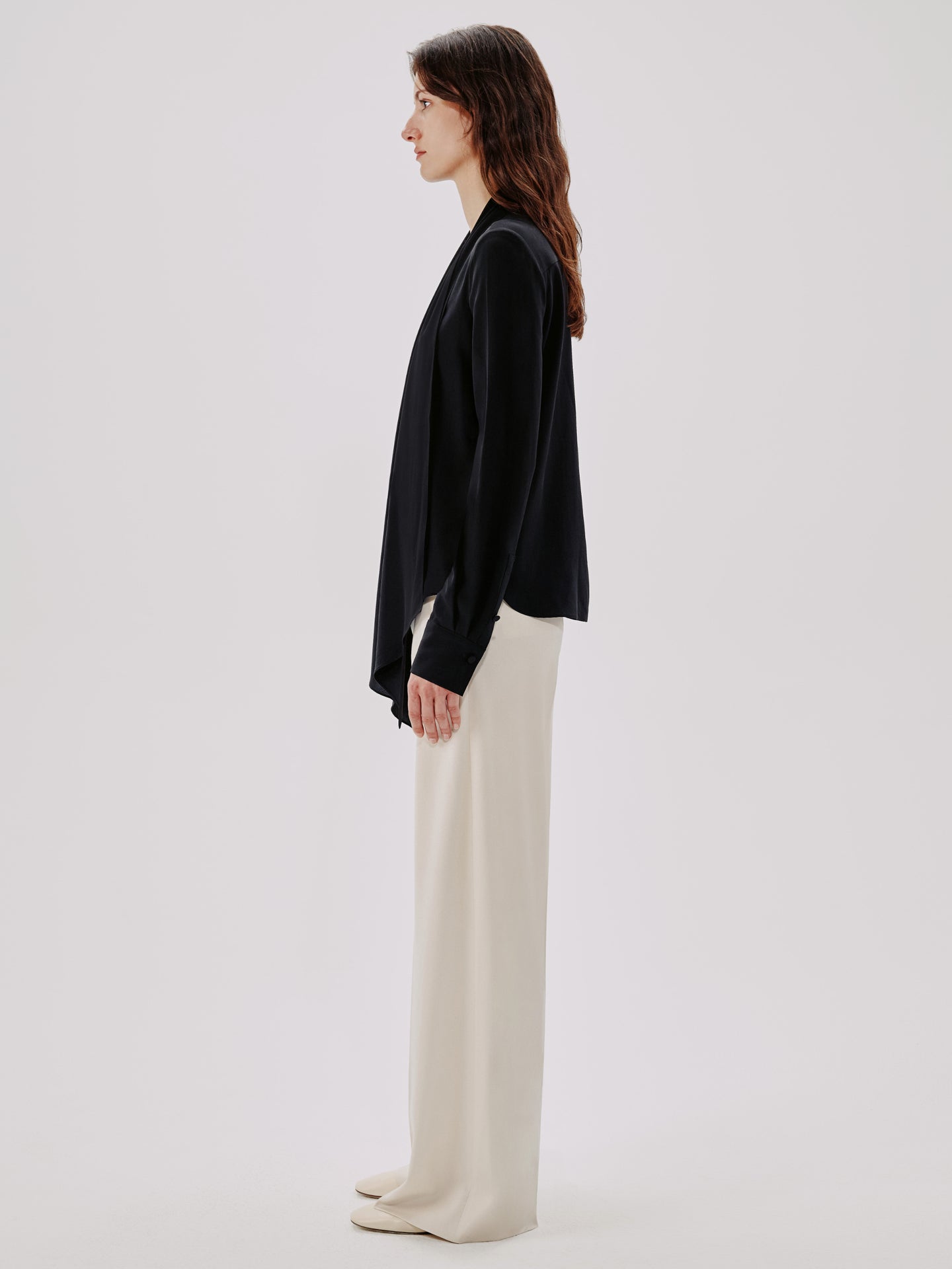 Another Tomorrow Bow Blouse in Black – Silk Women's Top
