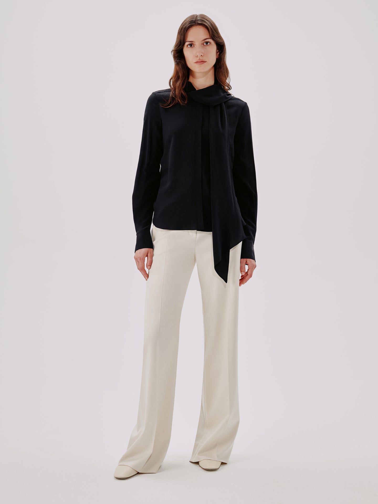 Another Tomorrow Bow Blouse in Black – Silk Women's Top