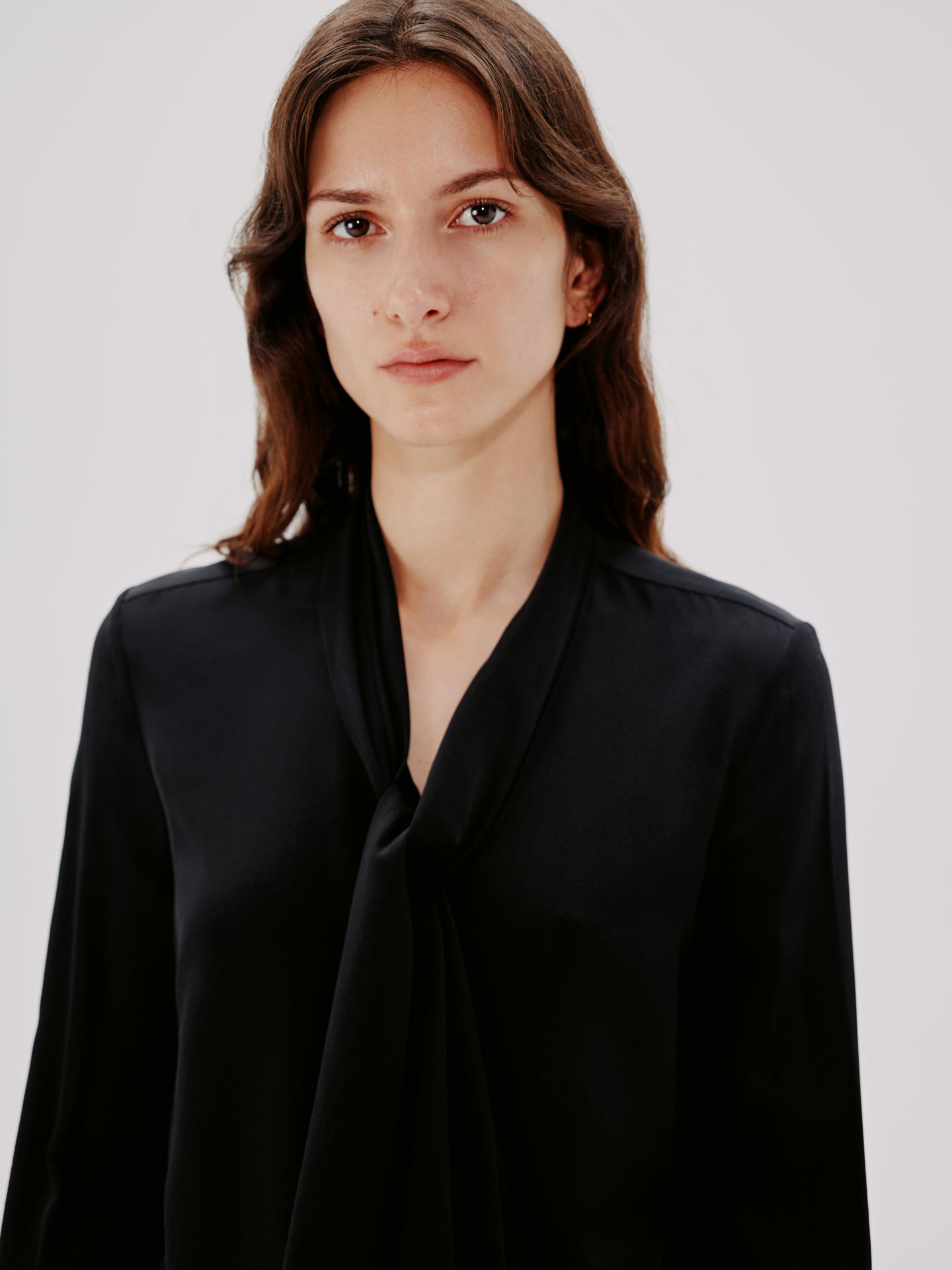 Another Tomorrow Bow Blouse in Black – Silk Women's Top