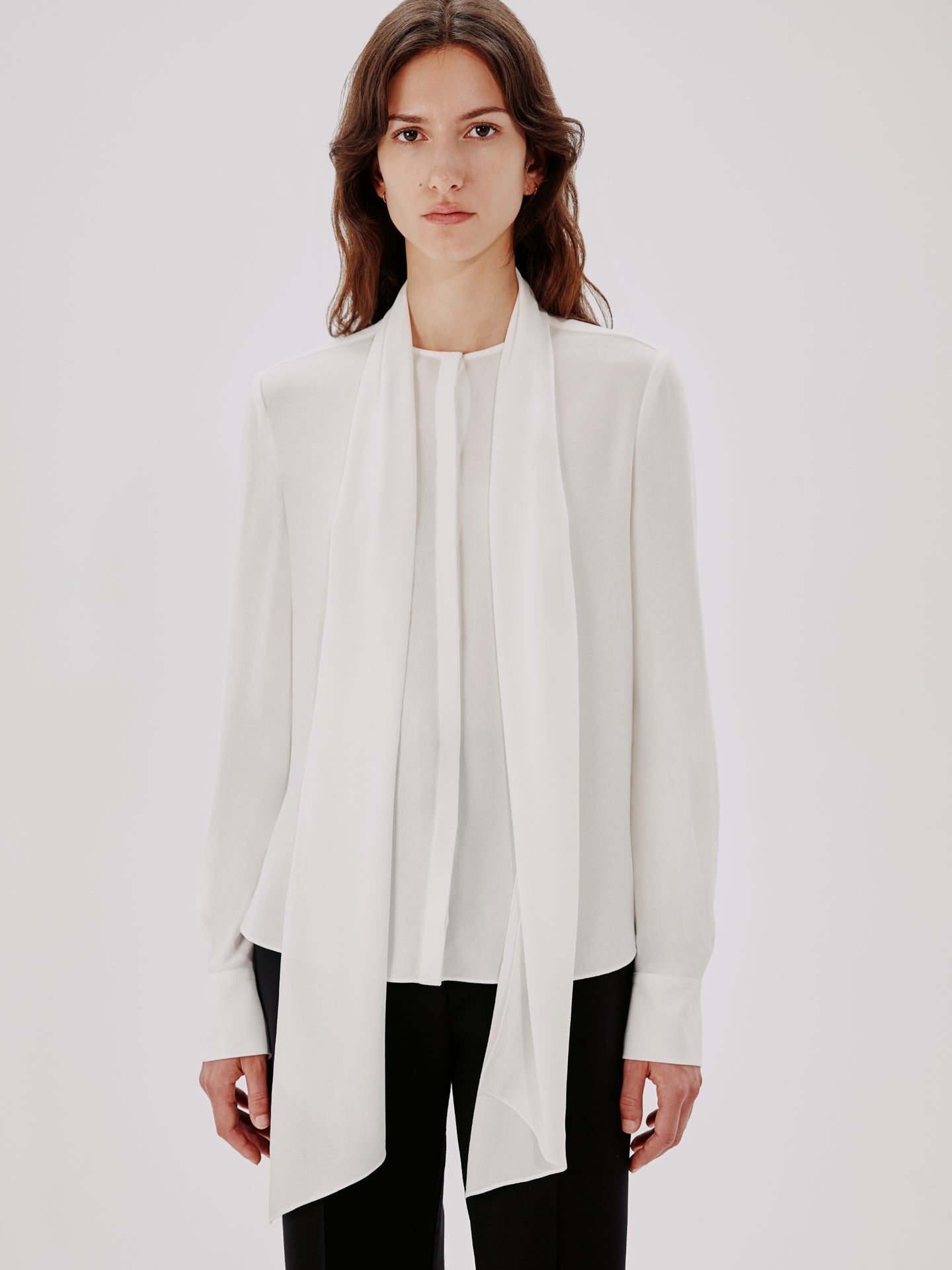Another Tomorrow Bow Blouse in White – Viscose Women's Top