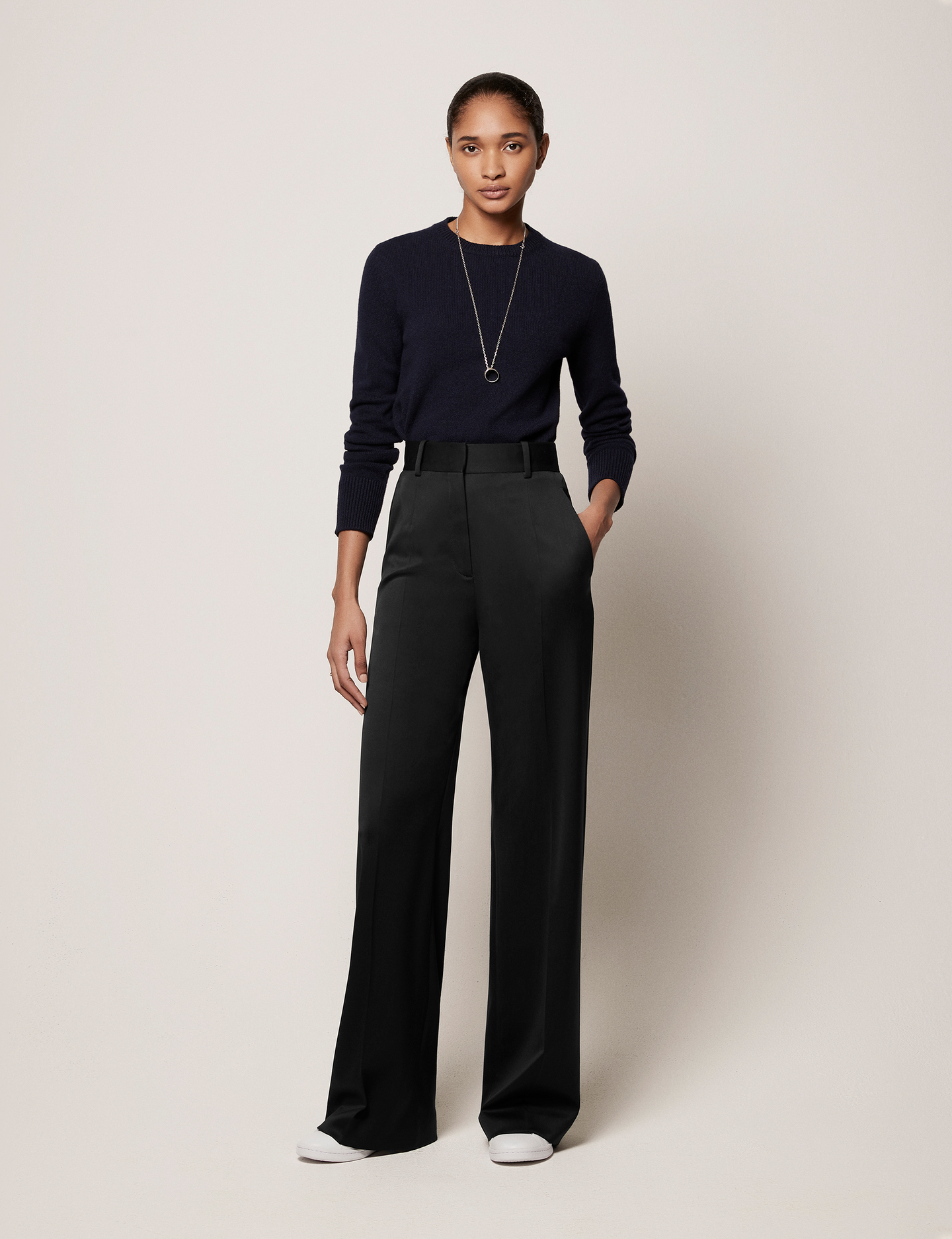 Another Tomorrow Wide Leg Suit Pant in Black – Wool Women's Trousers