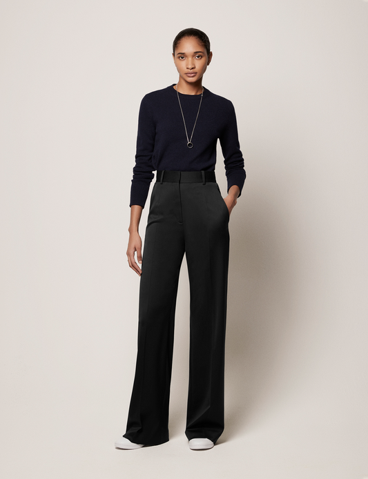 Another Tomorrow Wide Leg Suit Pant in Black – Wool Women's Trousers