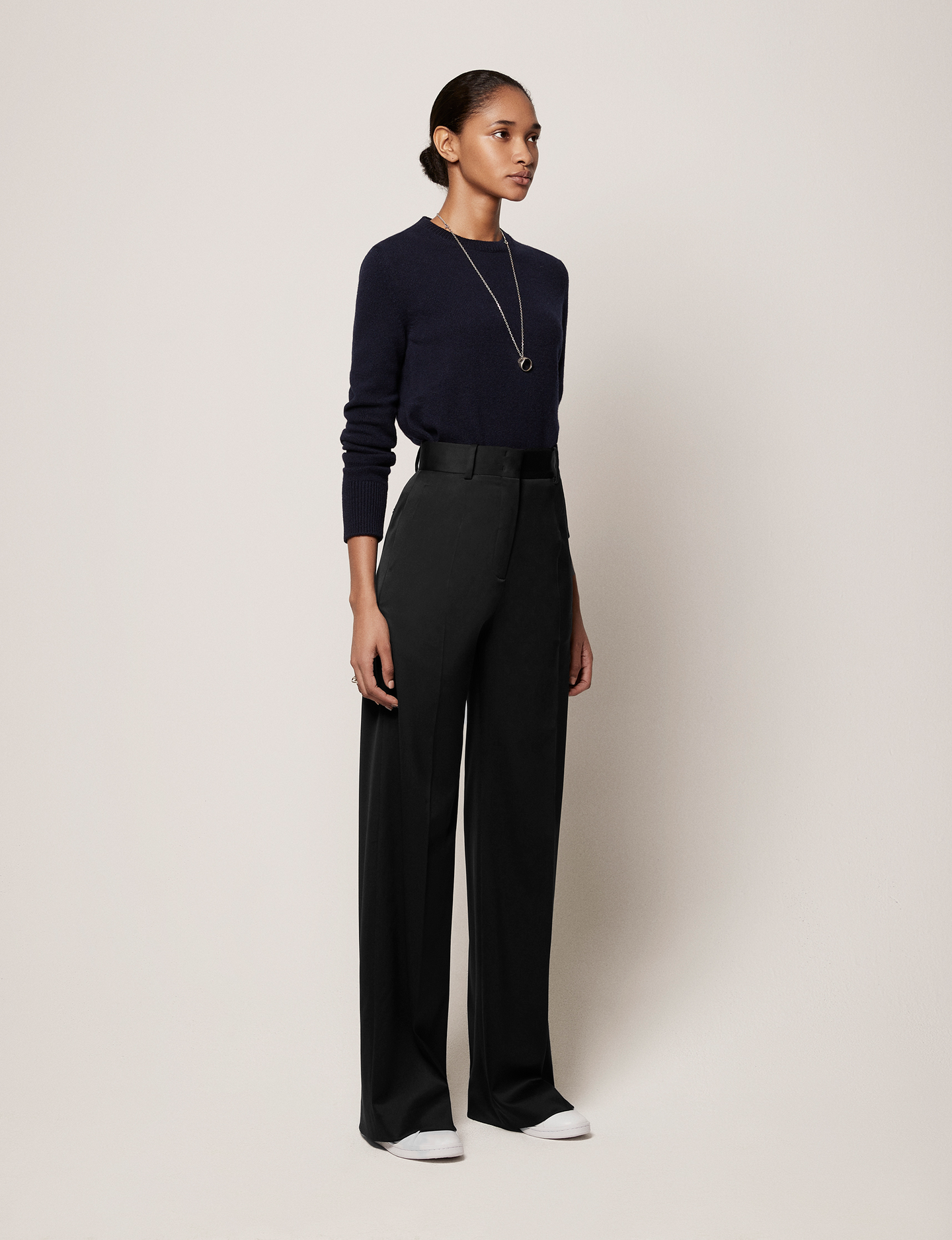 Another Tomorrow Wide Leg Suit Pant in Black – Wool Women's Trousers