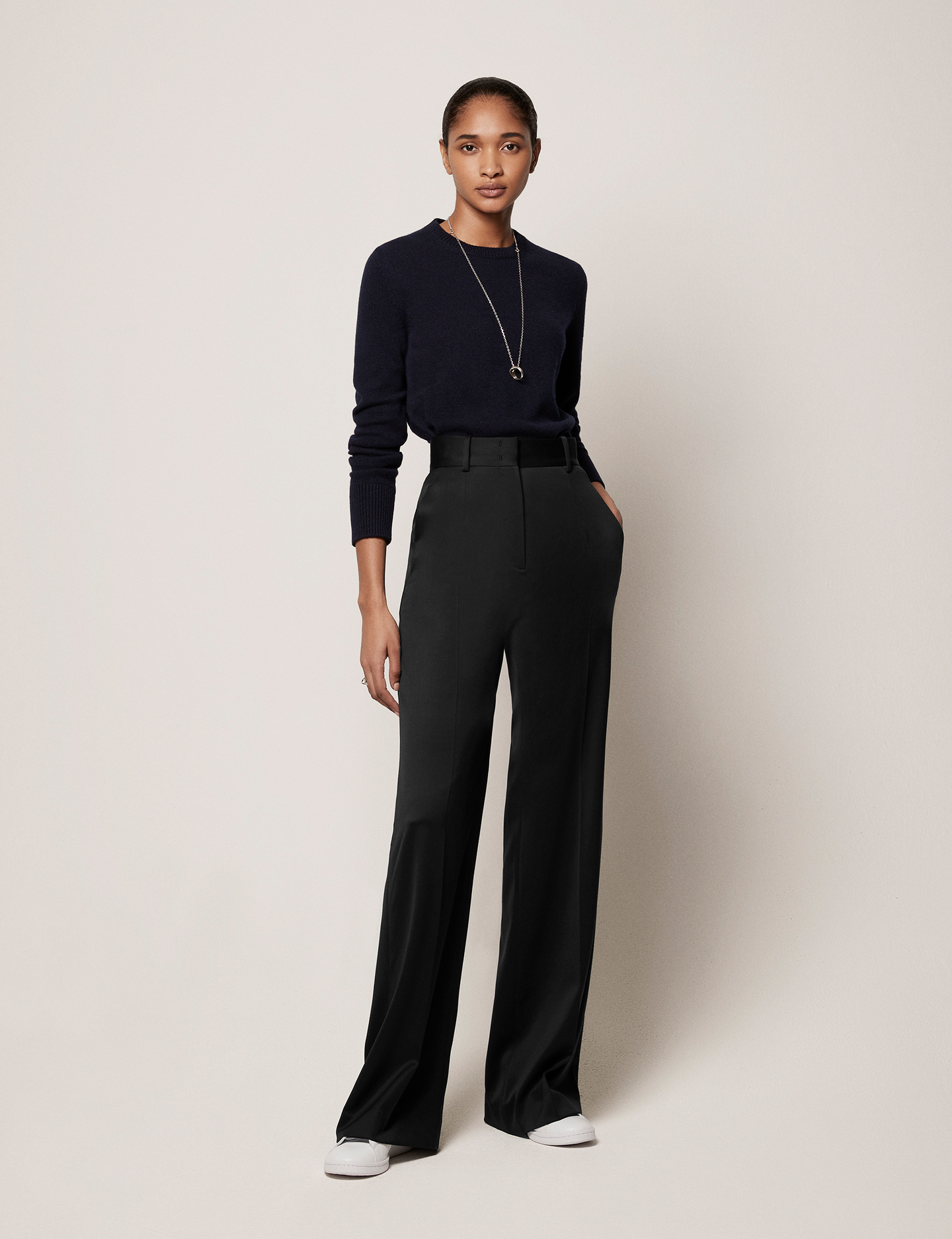 Another Tomorrow Wide Leg Suit Pant in Black – Wool Women's Trousers