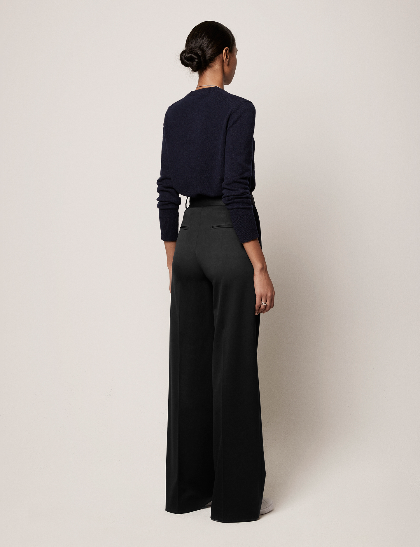 Another Tomorrow Wide Leg Suit Pant in Black – Wool Women's Trousers