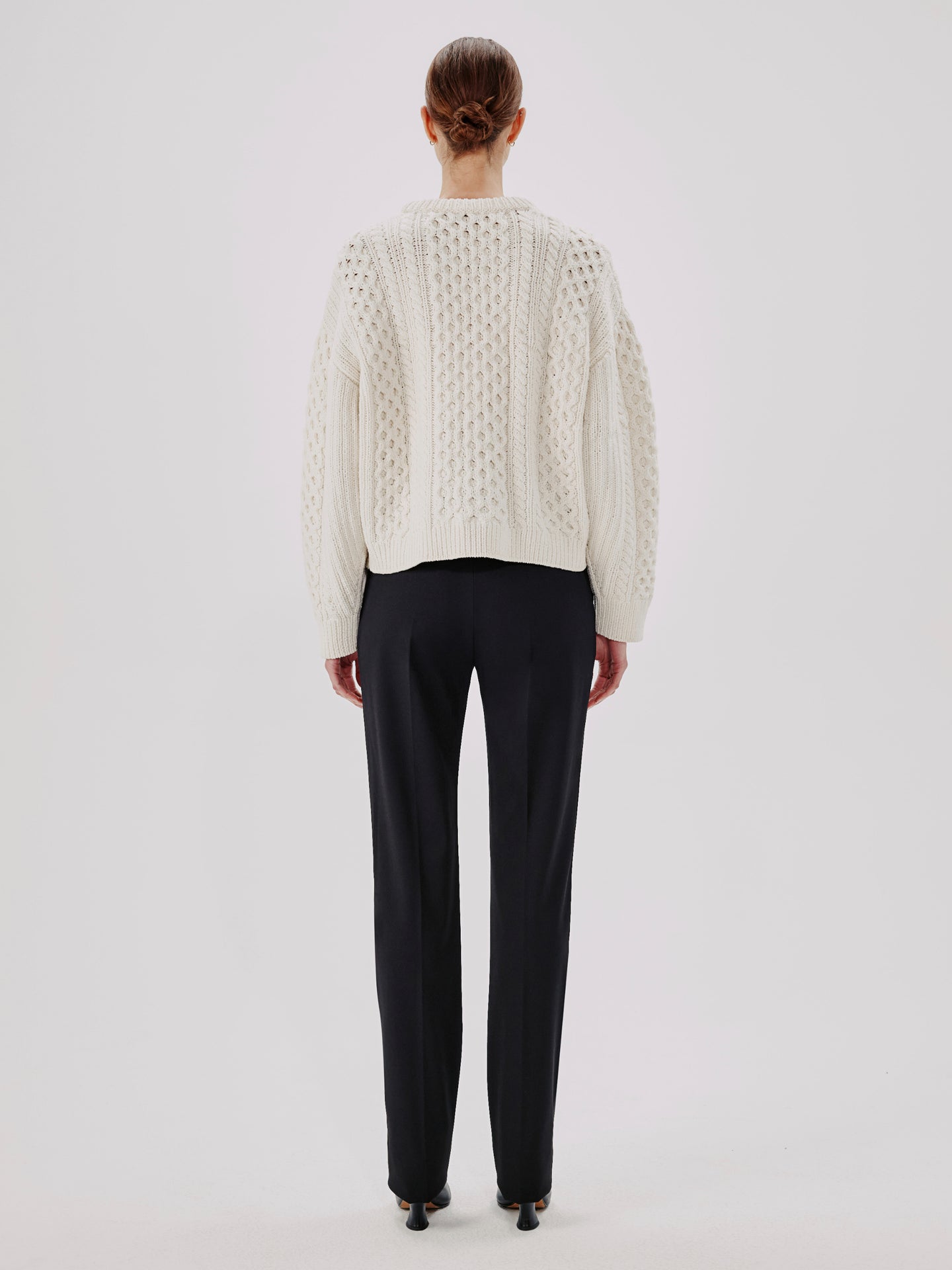 Another Tomorrow Cable Knit Cocoon Sweater in Cream – Wool Women's Knitwear