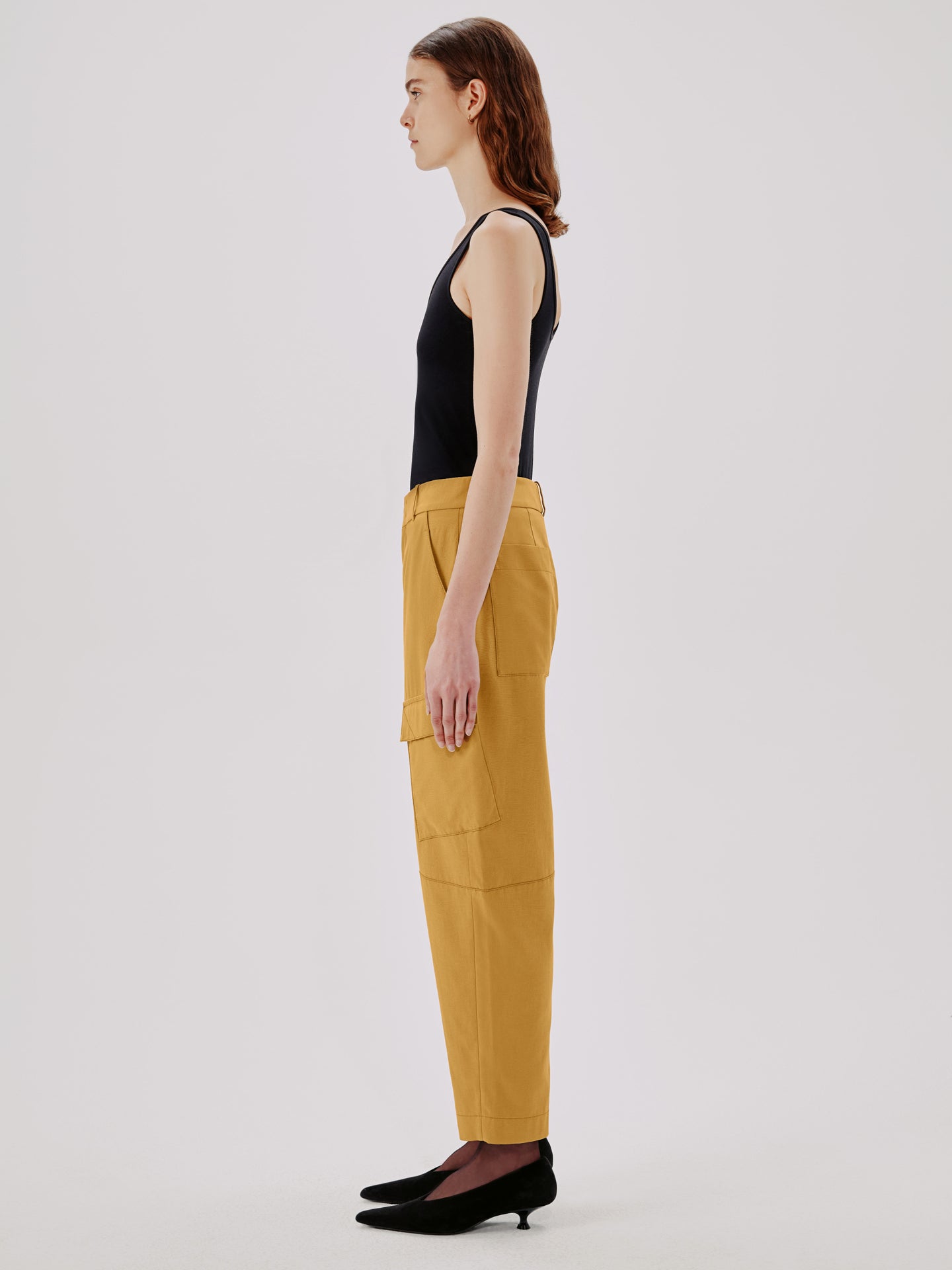 Another Tomorrow Curved Cargo Pant in Goldenrod – Cotton Women's Trousers