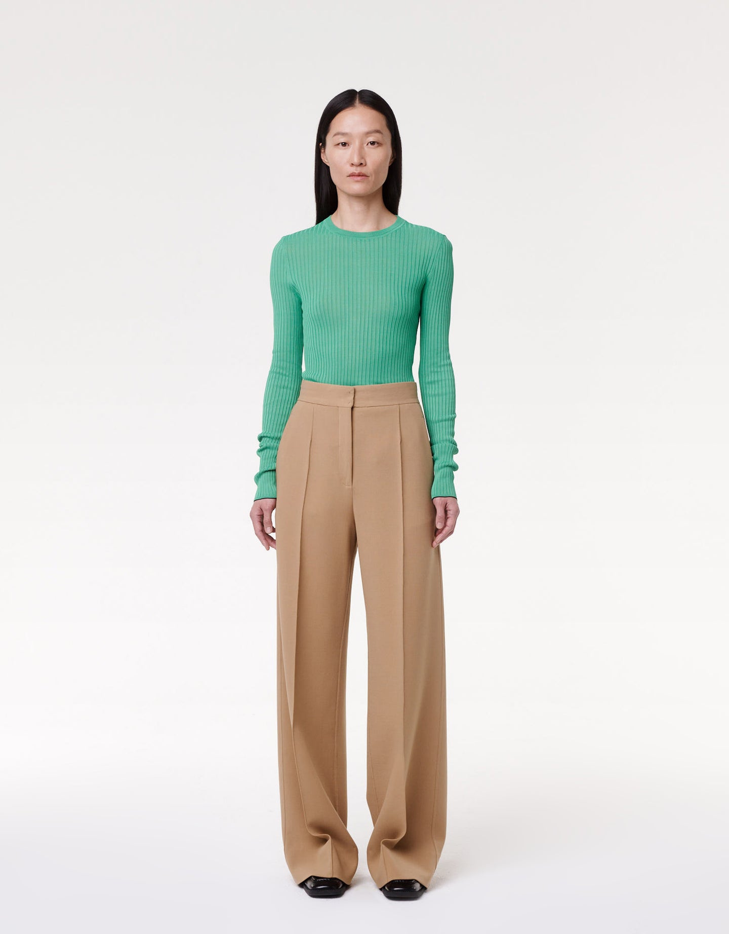 Another Tomorrow Doppio Wide Leg Pant in Hazelnut – Wool Women's Trousers