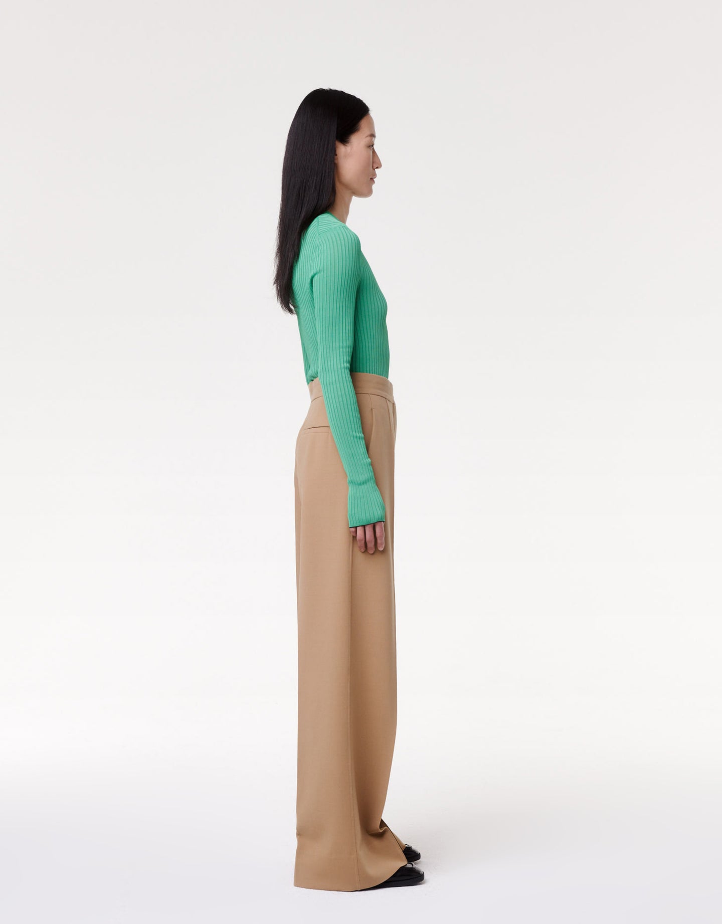 Another Tomorrow Doppio Wide Leg Pant in Hazelnut – Wool Women's Trousers