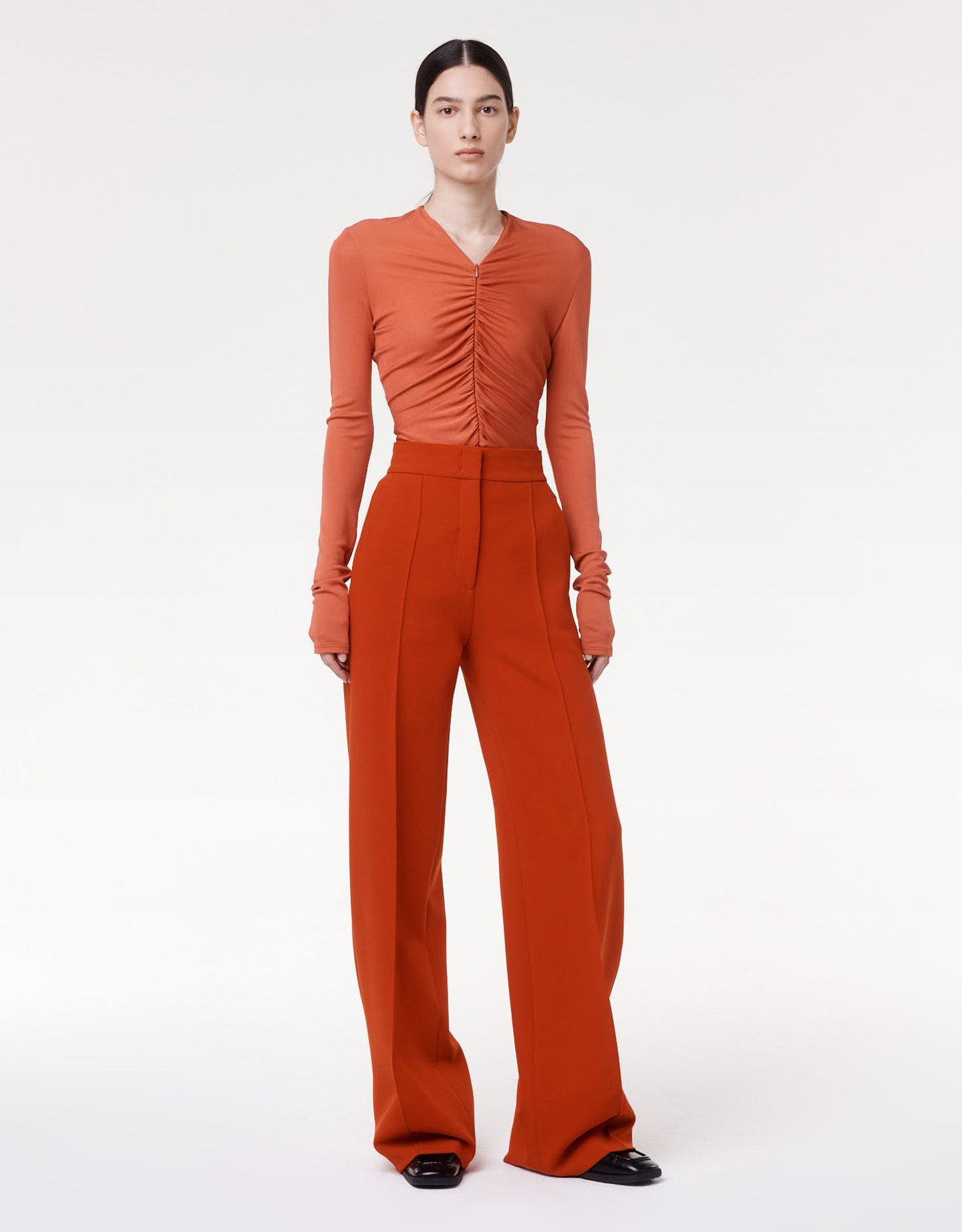 Another Tomorrow Doppio Wide Leg Pant in Sedona Red – Wool Women's Trousers