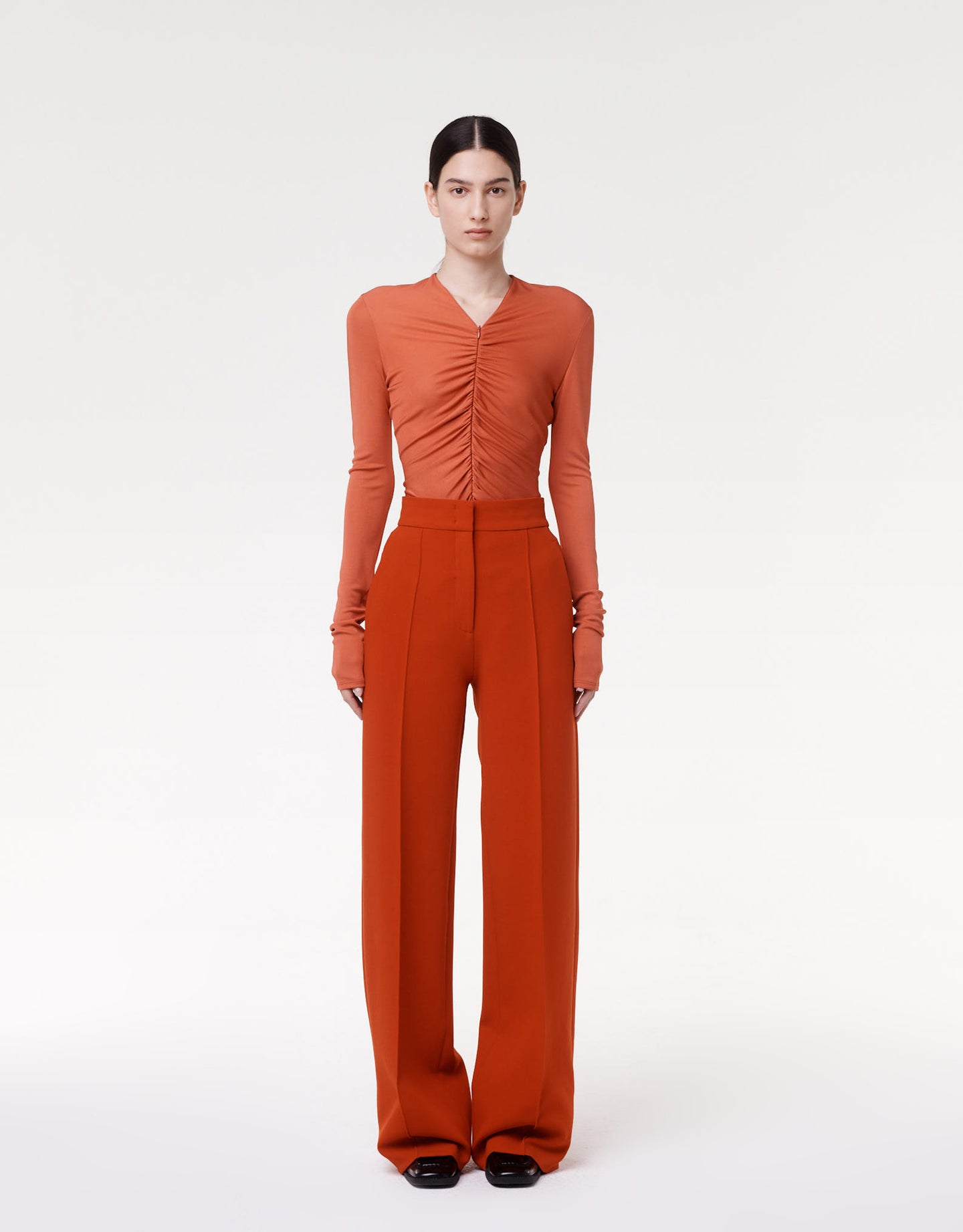 Another Tomorrow Doppio Wide Leg Pant in Sedona Red – Wool Women's Trousers