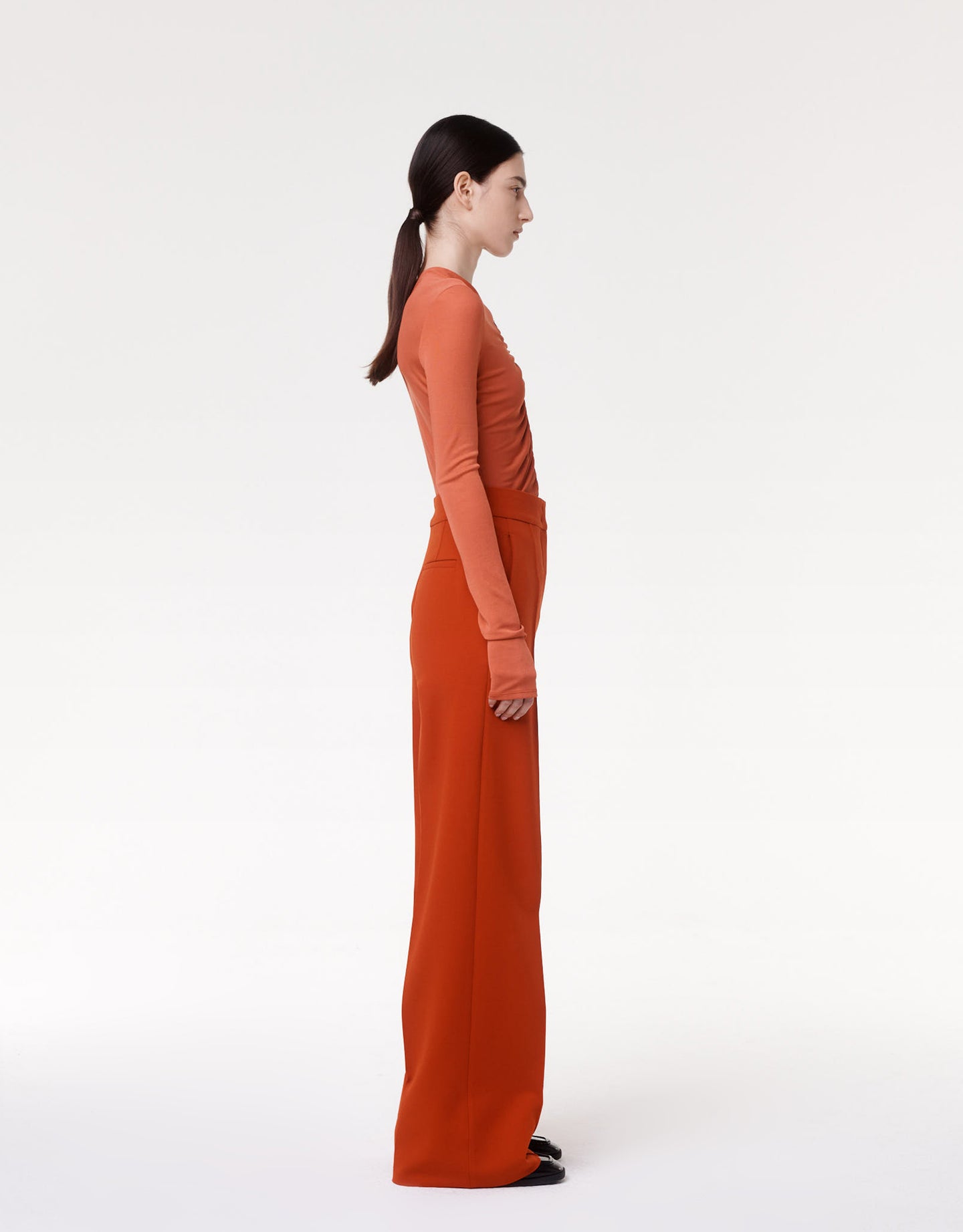 Another Tomorrow Doppio Wide Leg Pant in Sedona Red – Wool Women's Trousers