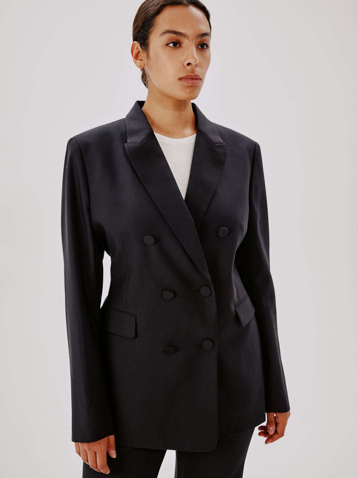Another Tomorrow Double-Breasted Jacket in Black – Wool Women's Jacket