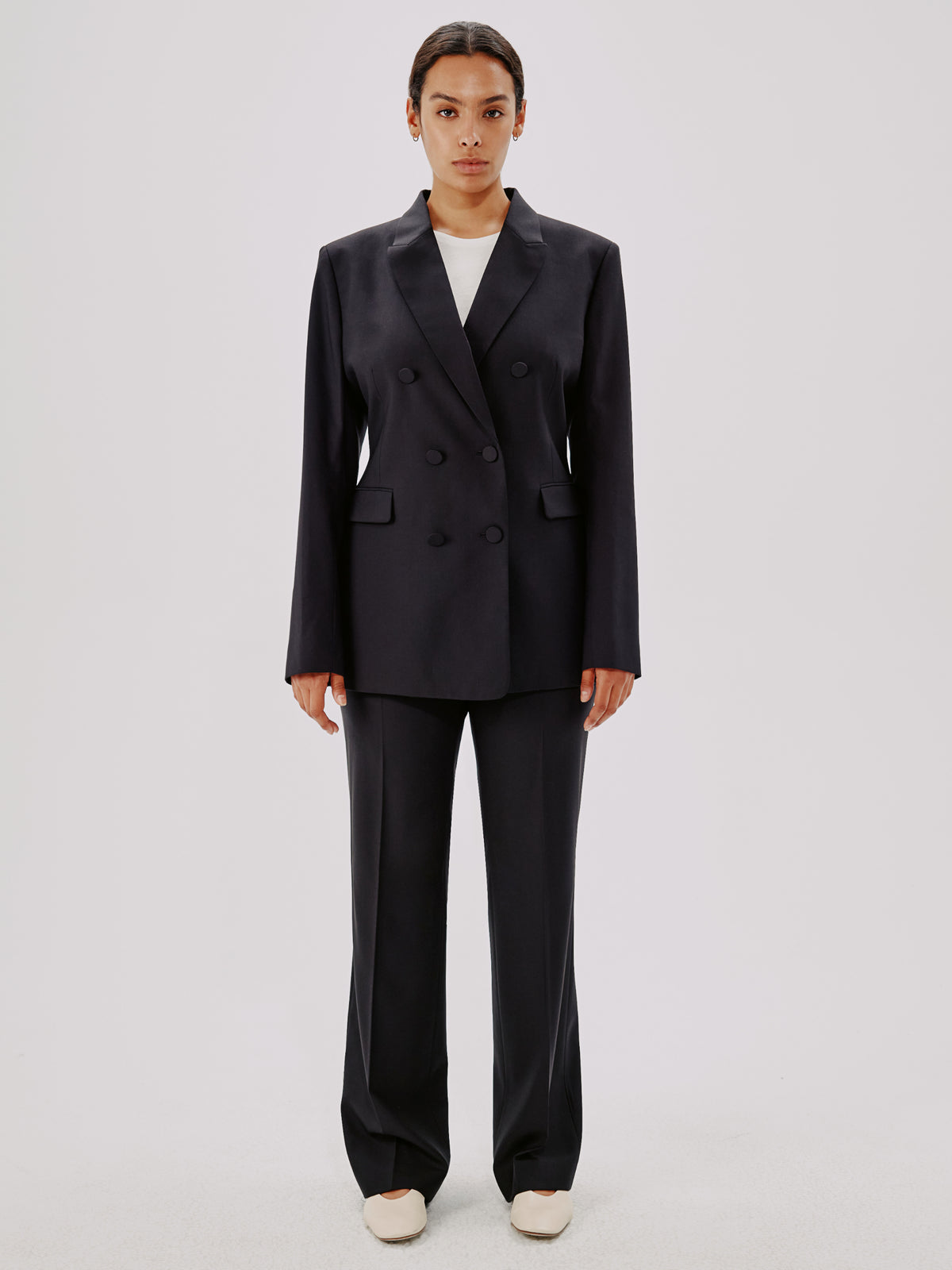 Another Tomorrow Double-Breasted Jacket in Black – Wool Women's Jacket