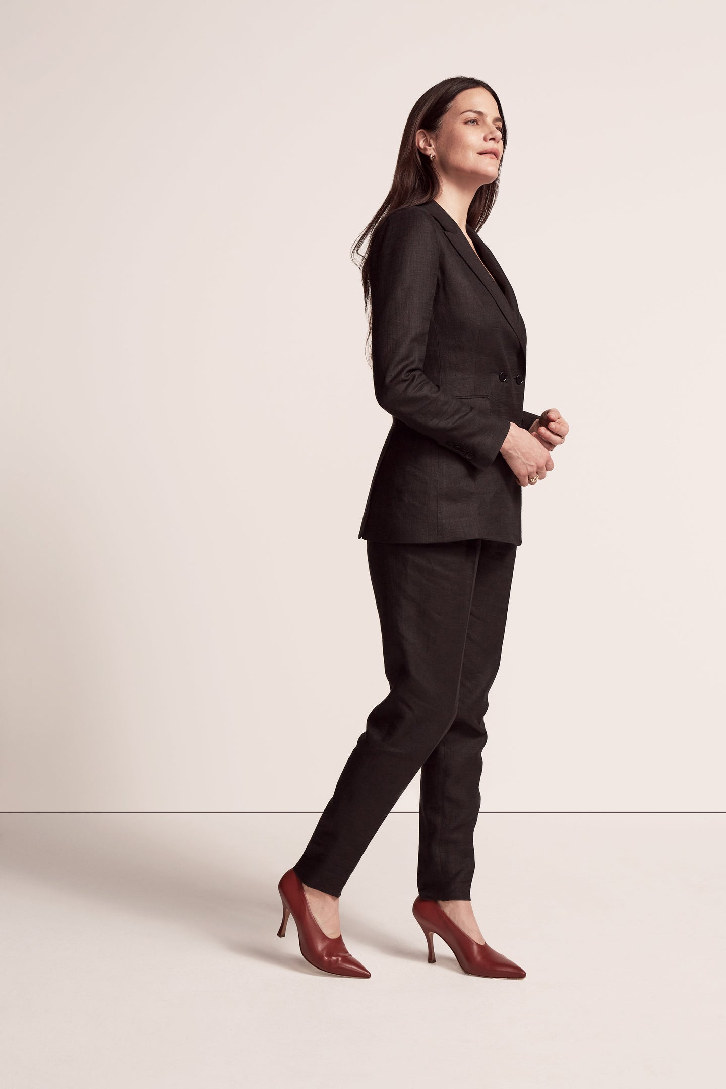 Another Tomorrow Double-Breasted Linen Jacket in Black – Linen Women's Jacket