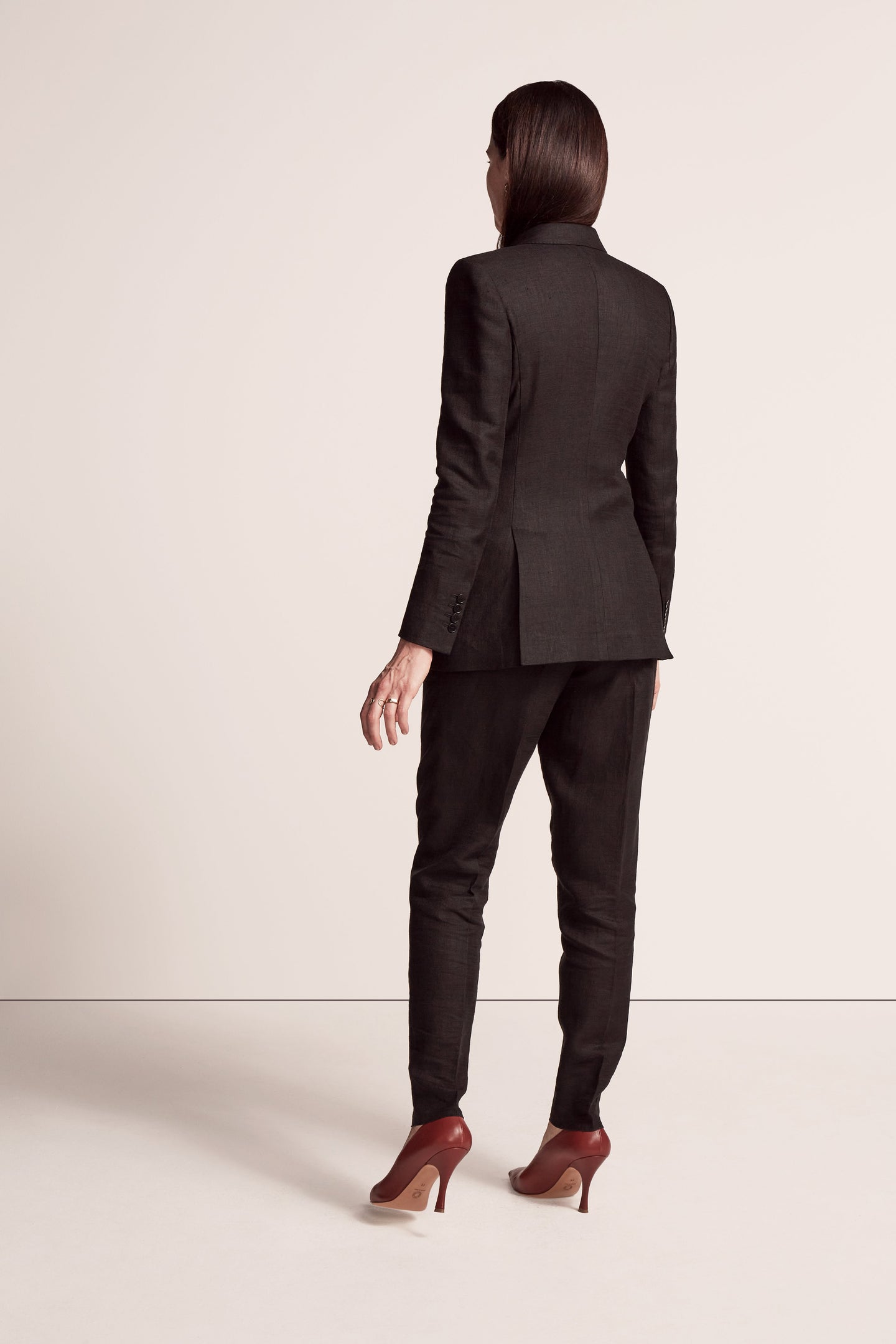 Another Tomorrow Double-Breasted Linen Jacket in Black – Linen Women's Jacket
