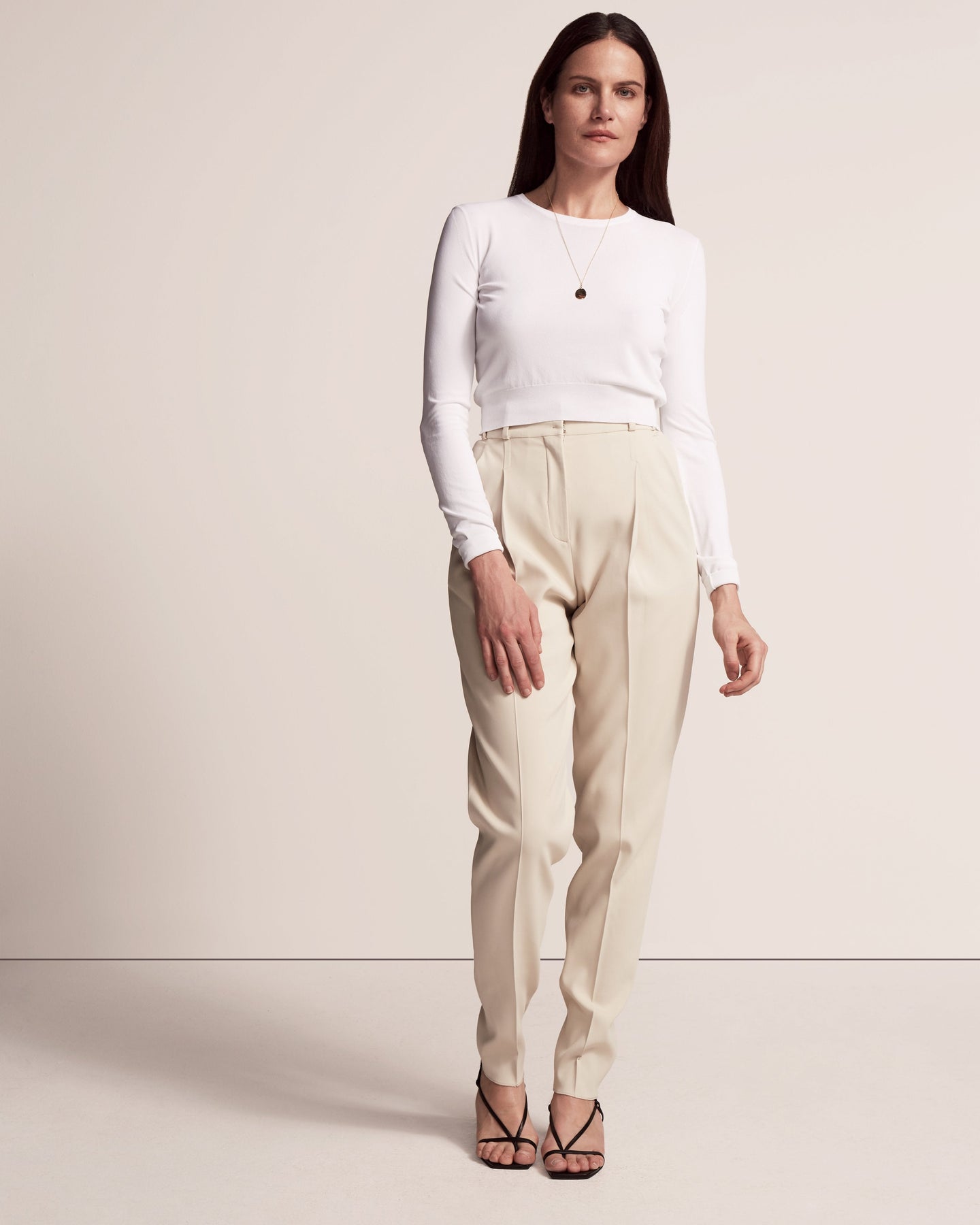 Another Tomorrow Single-Pleat Pant in Cream – Viscose Women's Trousers