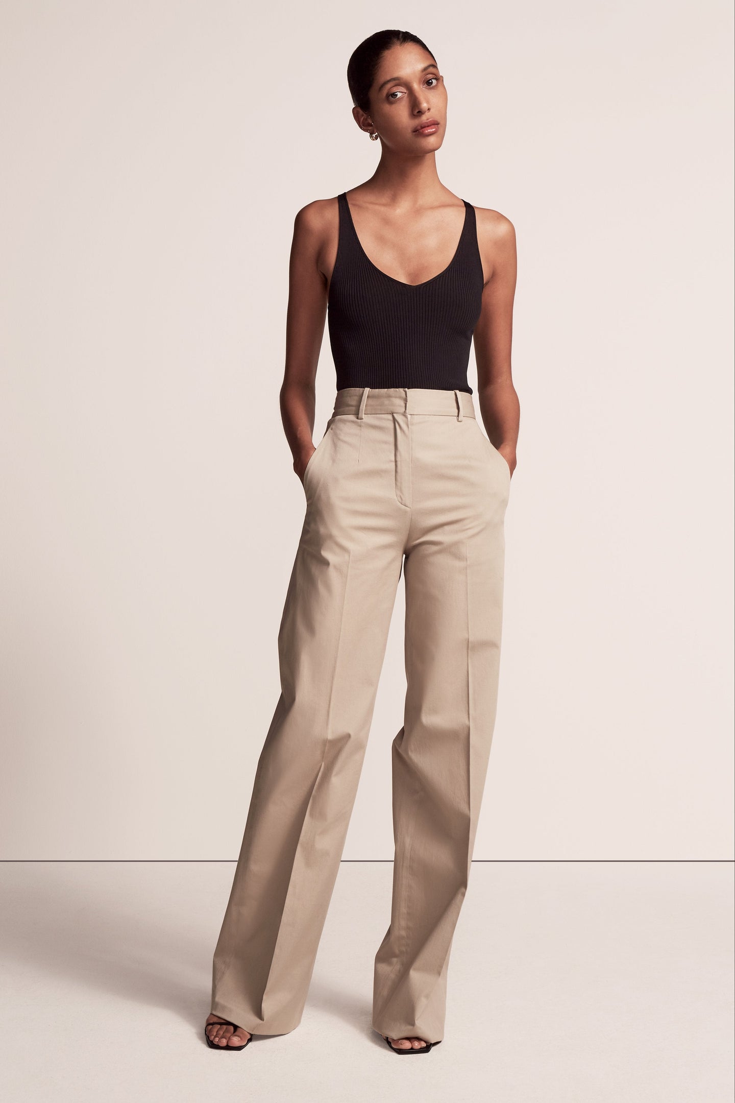 Another Tomorrow Wide Leg Pant in Chino – Cotton Women's Trousers
