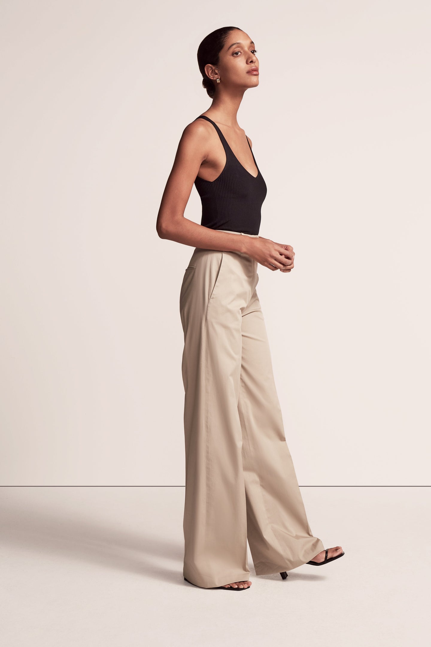Another Tomorrow Wide Leg Pant in Chino – Cotton Women's Trousers