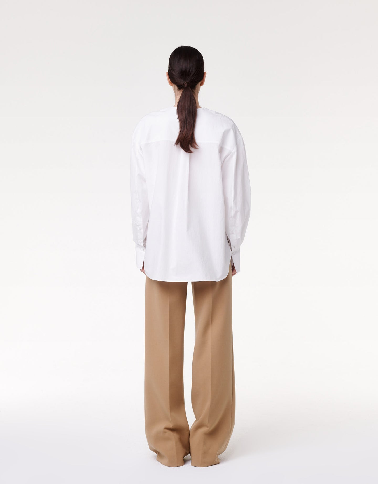 Another Tomorrow Exaggerated Bib Blouse in White – Cotton Women's Top