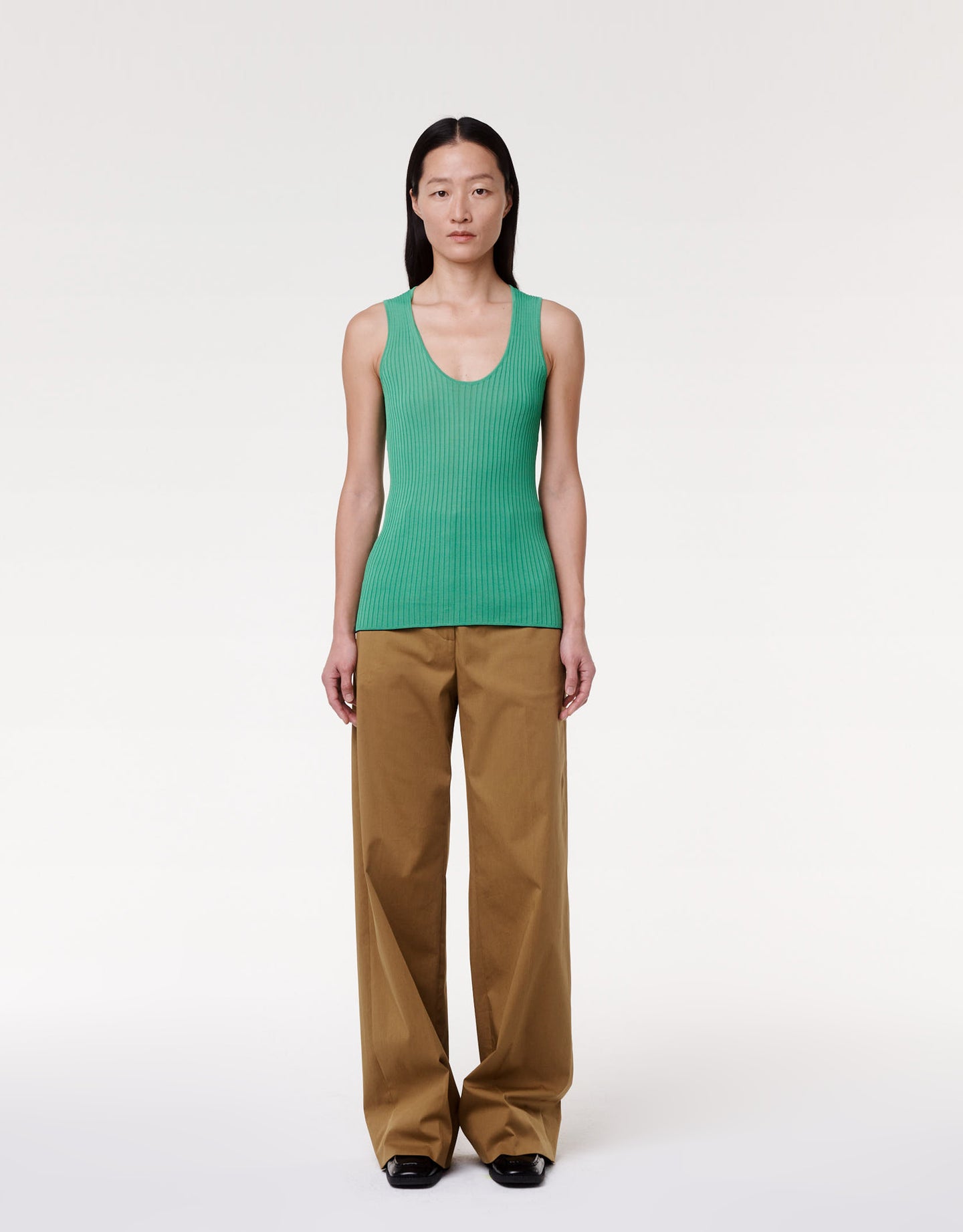 Another Tomorrow Fitted Tank Knit in Kelly Green – Viscose Women's Knitwear
