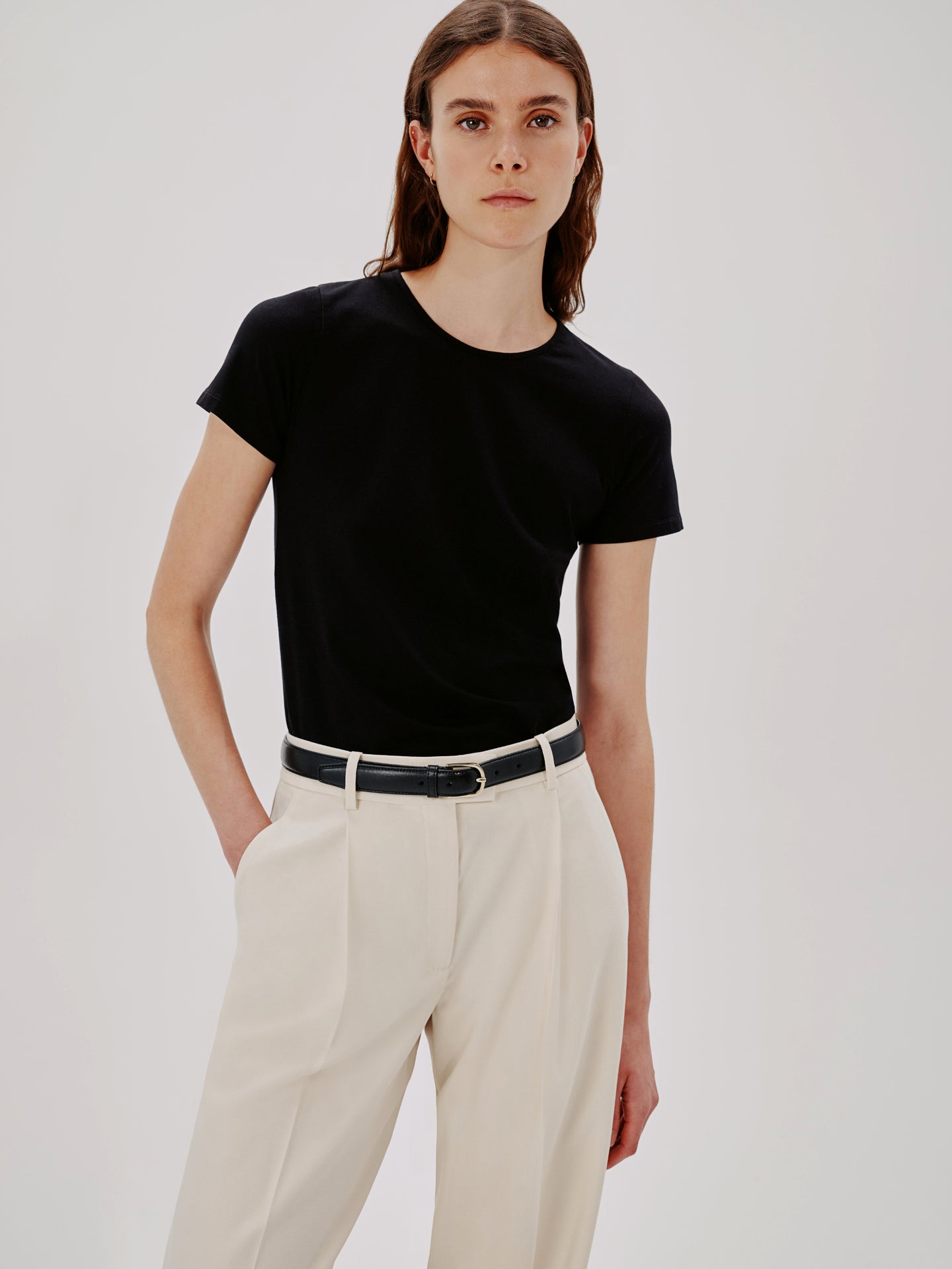 Another Tomorrow Fitted Tee in Black – Cotton Women's Top