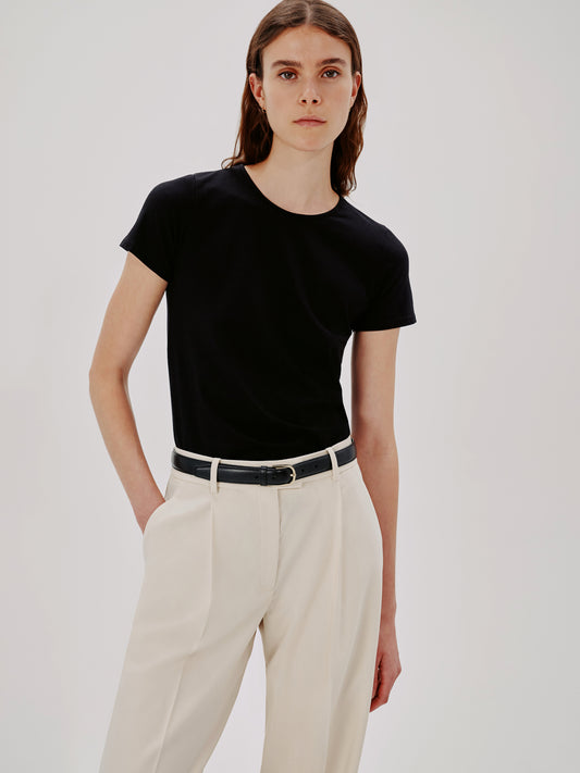 Another Tomorrow Fitted Tee in Black – Cotton Women's Top