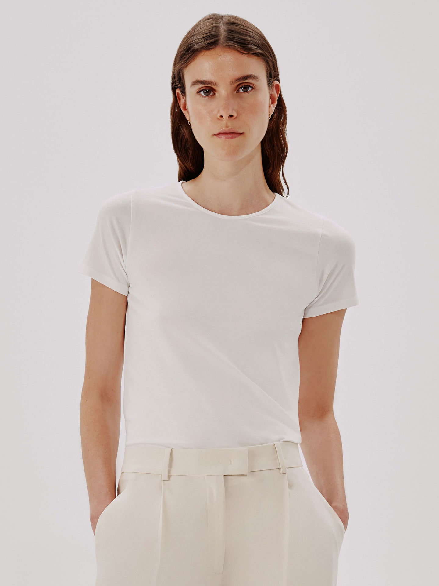 Another Tomorrow Fitted Tee in White – Cotton Women's Top
