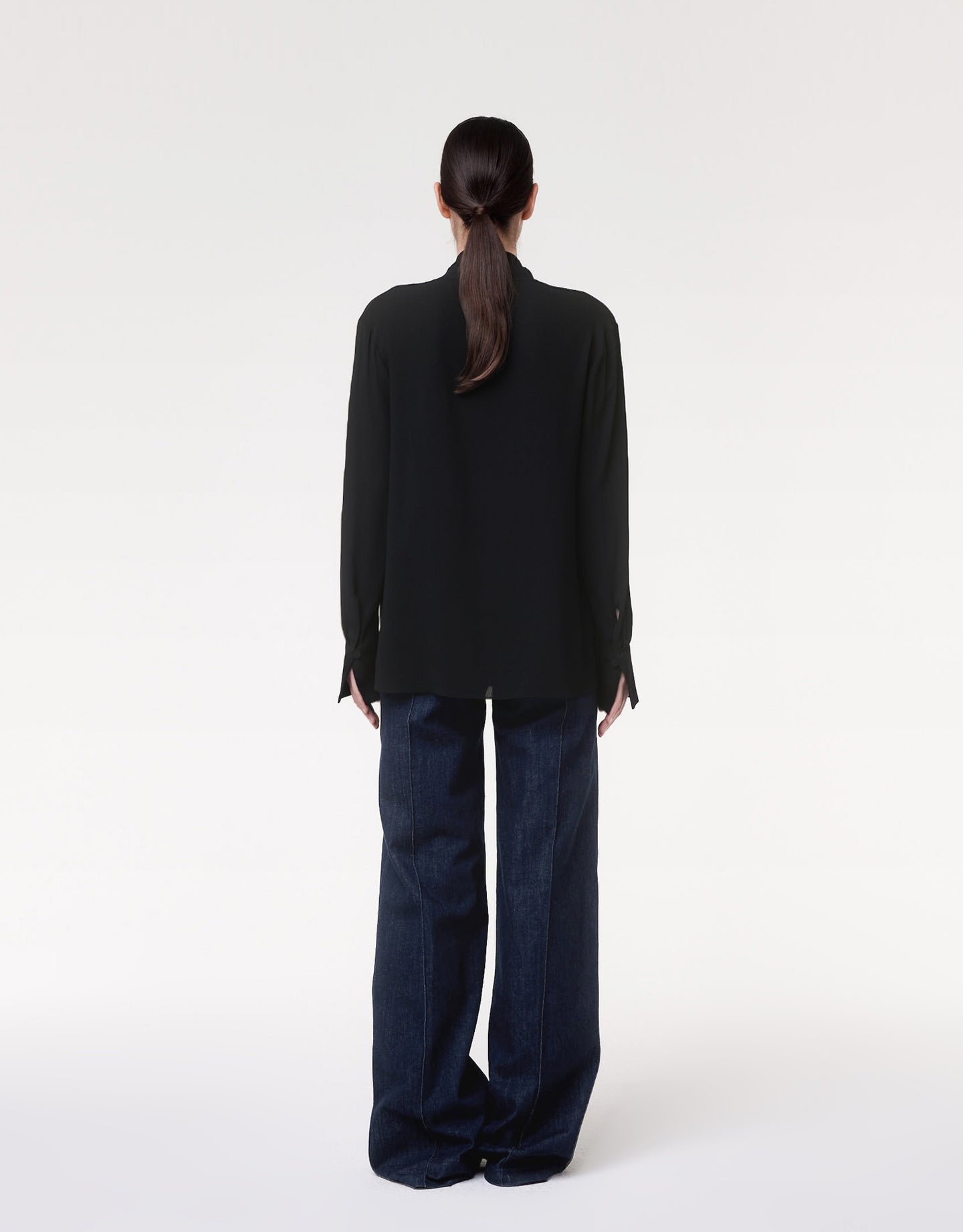 Another Tomorrow Gathered Neckline Blouse in Black – Viscose Women's Top