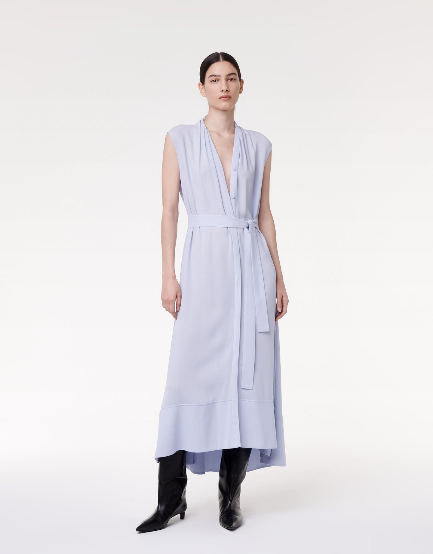 Another Tomorrow Gathered Neckline Dress in Lilac – Viscose Women's Dress