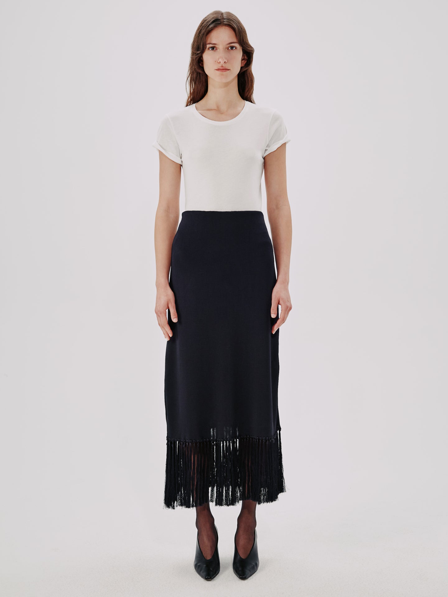 Another Tomorrow Fringe Skirt in Black – Viscose Women's Skirt