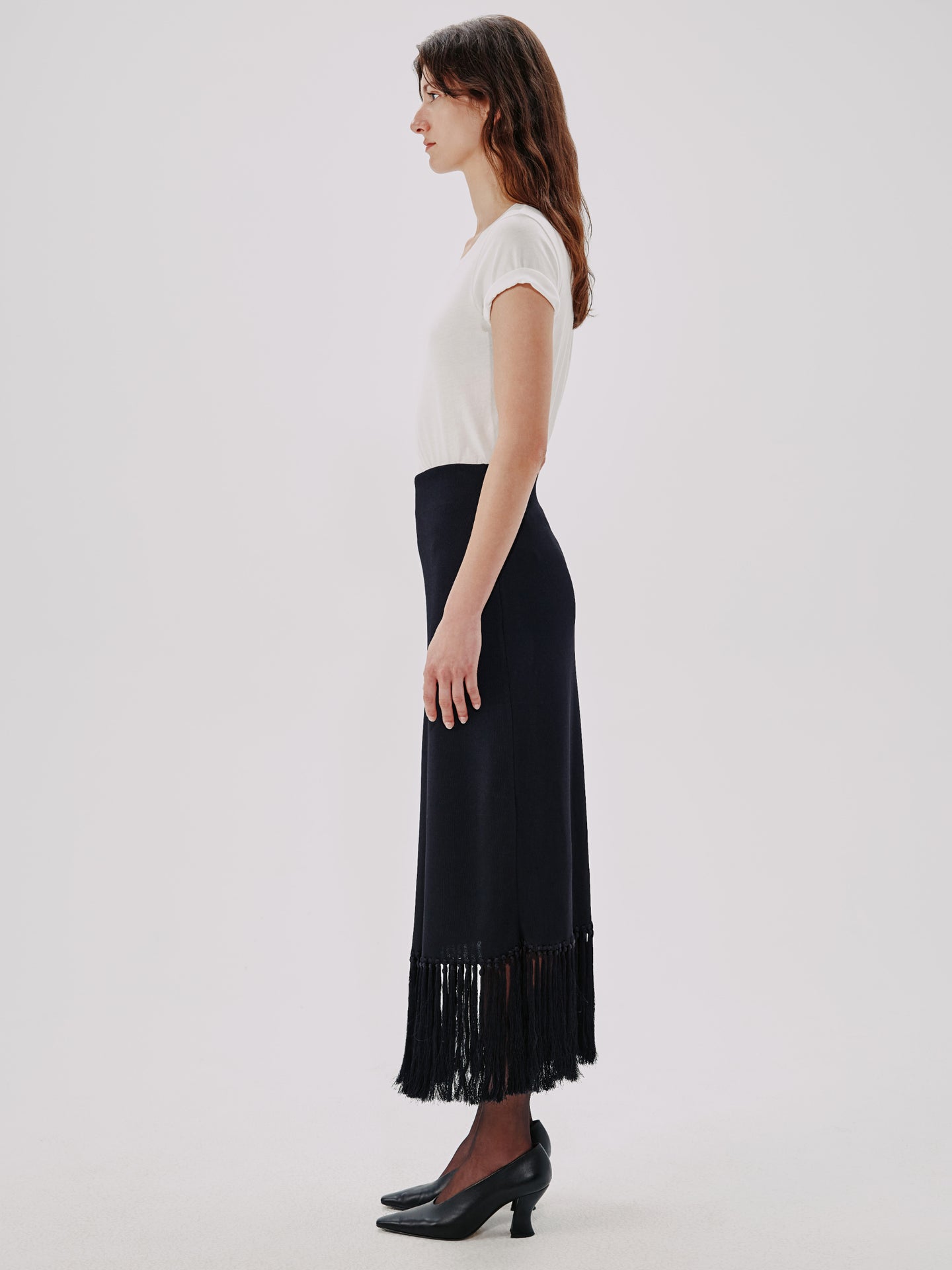 Another Tomorrow Fringe Skirt in Black – Viscose Women's Skirt