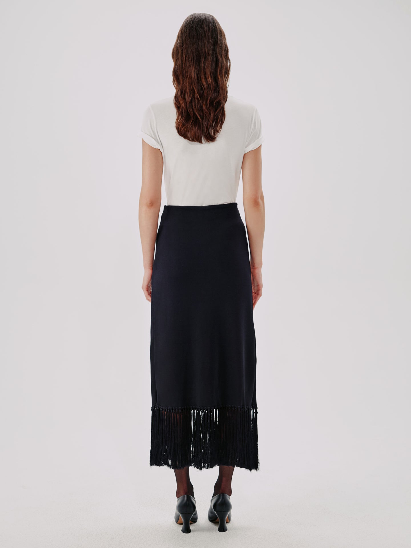 Another Tomorrow Fringe Skirt in Black – Viscose Women's Skirt