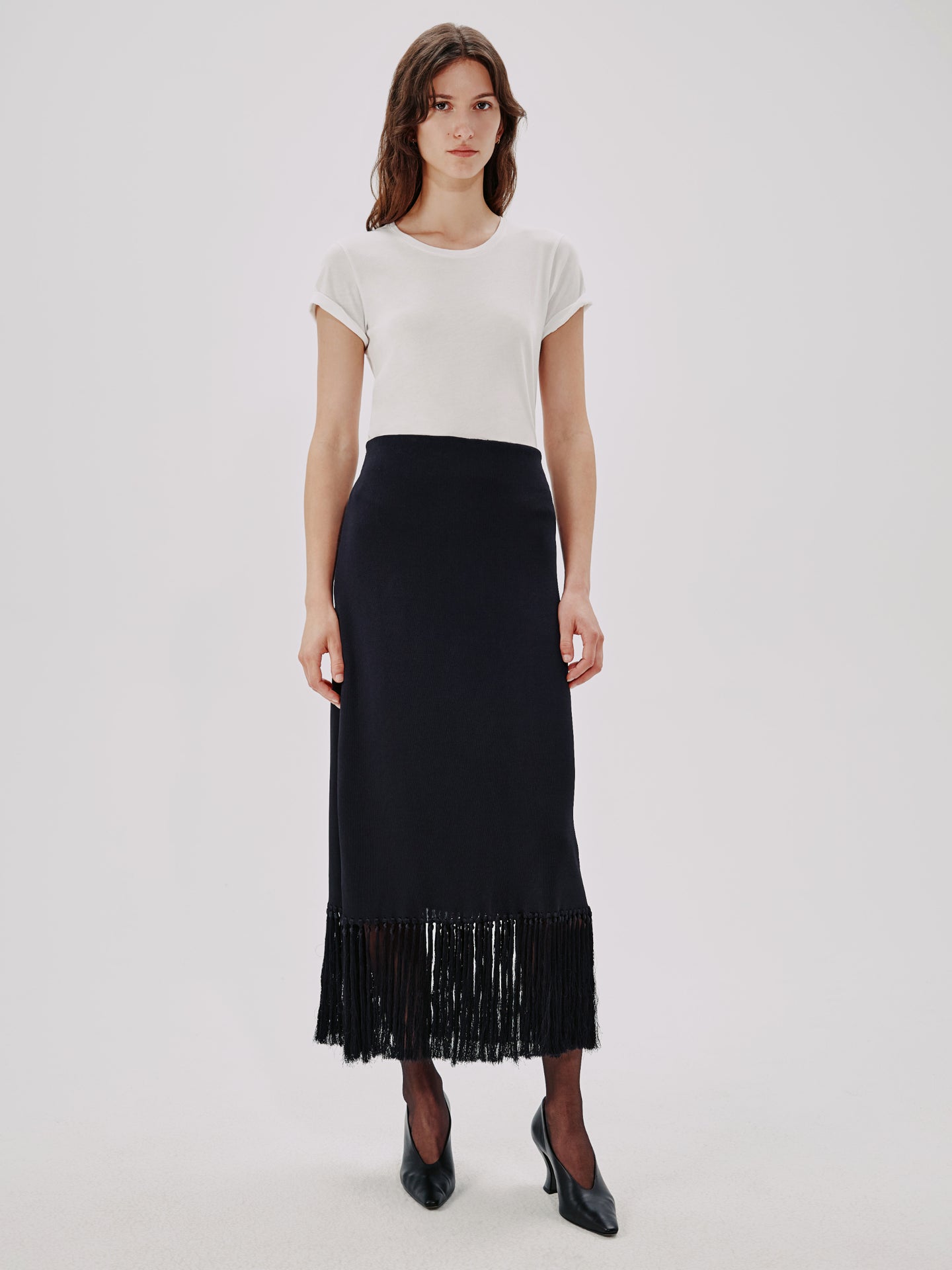Another Tomorrow Fringe Skirt in Black – Viscose Women's Skirt