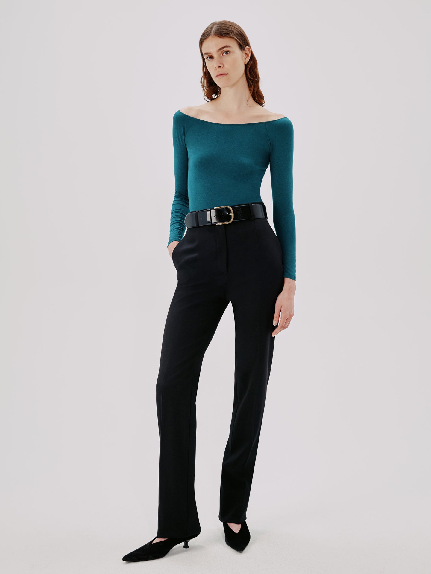 Another Tomorrow Leotard Top in Petrol – Cotton Women's Top