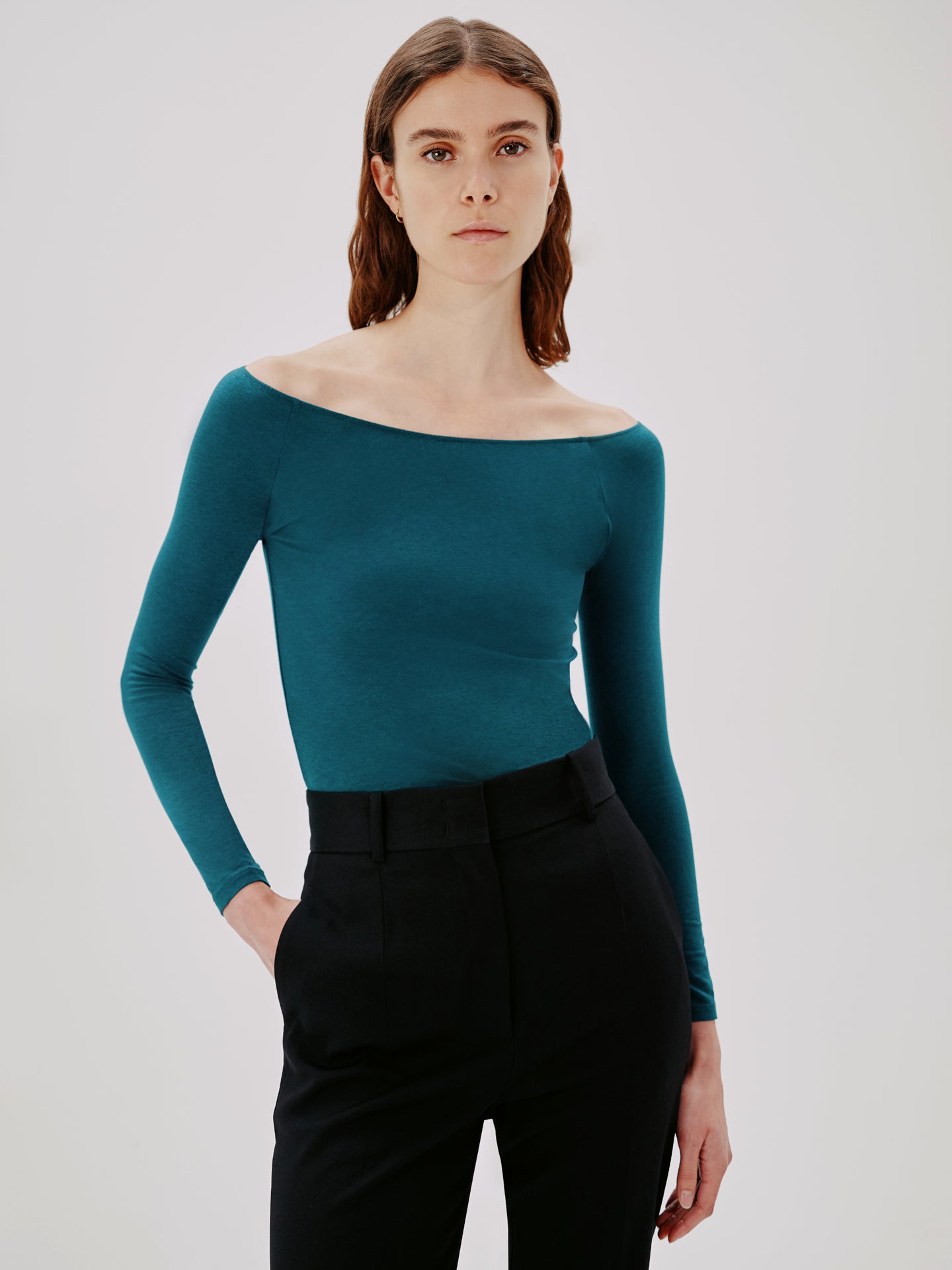 Another Tomorrow Leotard Top in Petrol – Cotton Women's Top
