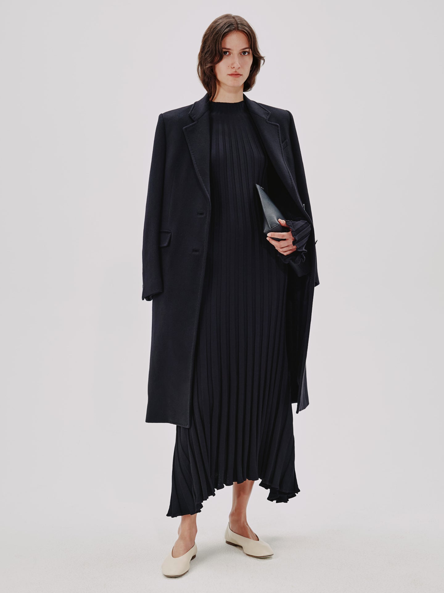 Another Tomorrow Long Sleeve Rib Flare Dress in Black – Viscose Women's Dress