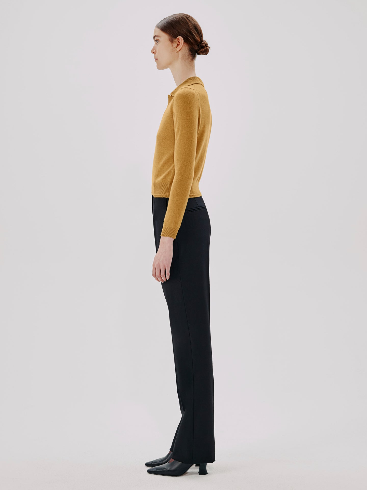 Another Tomorrow Long Sleeve Polo Top in Goldenrod – Cashmere Women's Top