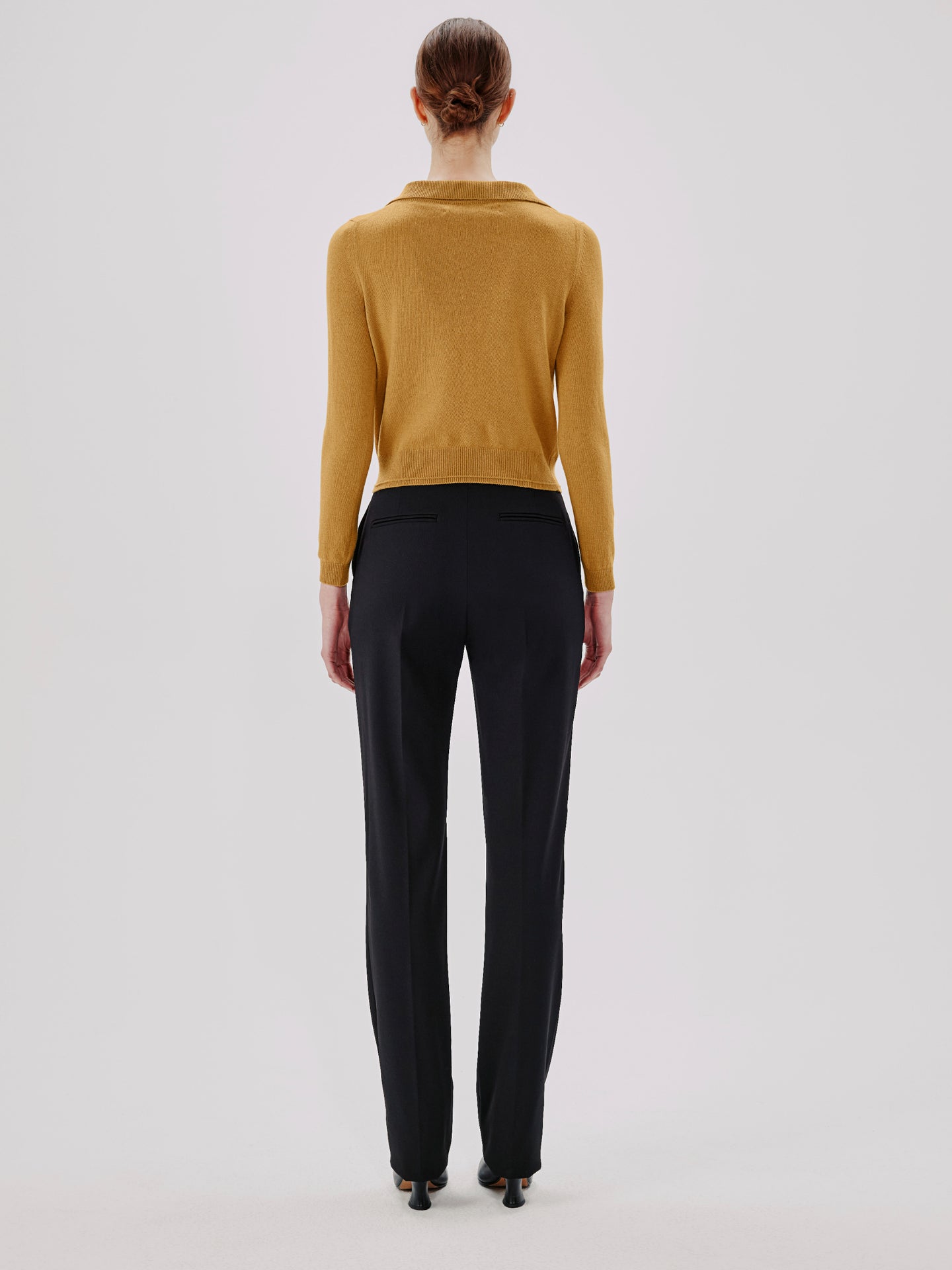 Another Tomorrow Long Sleeve Polo Top in Goldenrod – Cashmere Women's Top